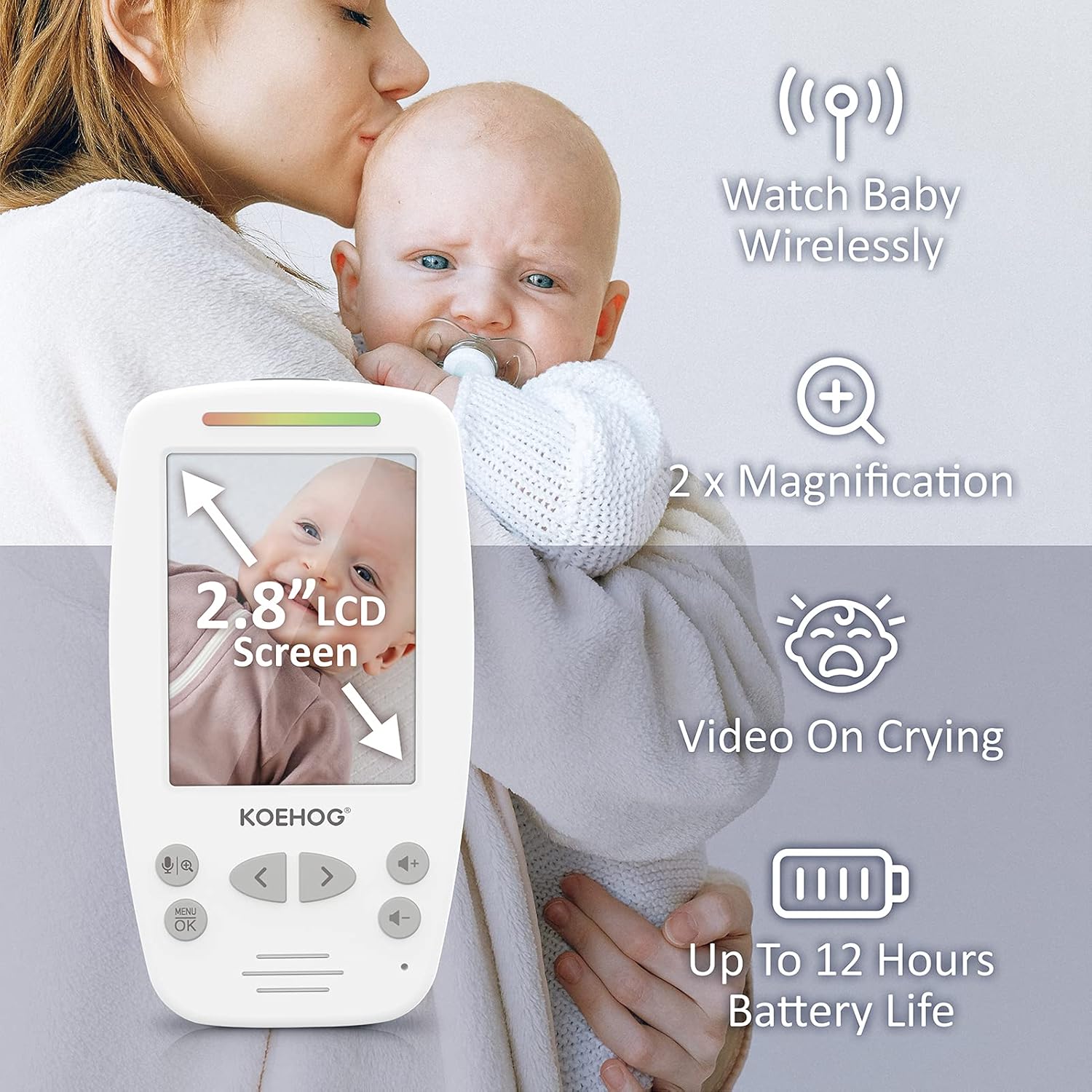 Baby Monitor w/ 2 Cam, Spectacular Vertical Screen, Comfort-Designed Handheld, 1000ft Range, Secure Wireless Technology, Auto Ninght Vision Cam, Temperaure Alert.