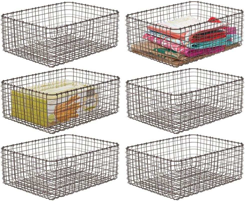 mDesign Farmhouse Decor Metal Wire Food Organizer Storage Bin Basket for Kitchen Cabinets, Pantry, Bathroom, Laundry Room, Closets, Garage, 6 Pack - 12