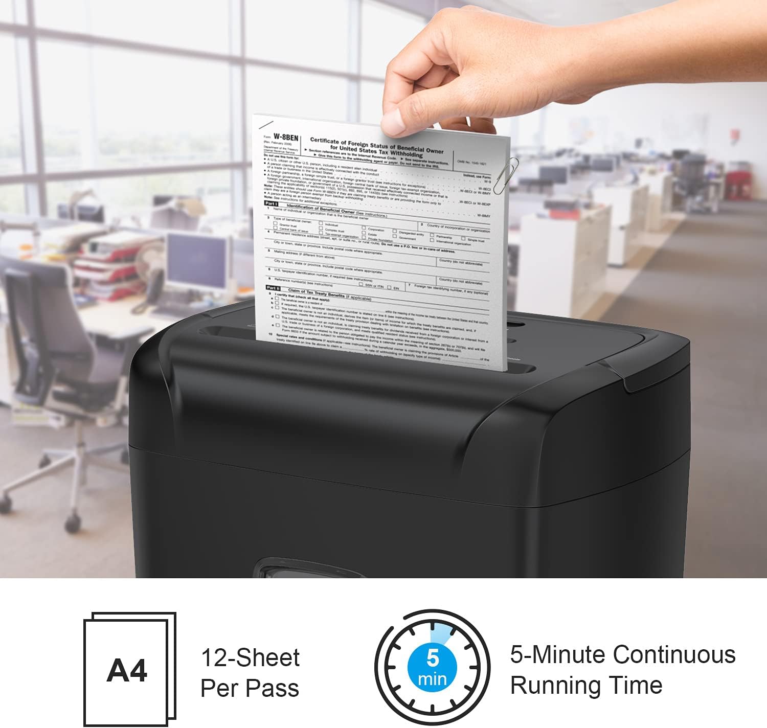 Bonsaii 12-Sheet Paper Shredder, CD and Credit Card Heavy Duty Paper Shredder for Home Office Use, Cross Cut Home Shredder with Jam Proof System, 5.5 Gallon Bin with Transparent Window, Black(C243-A)