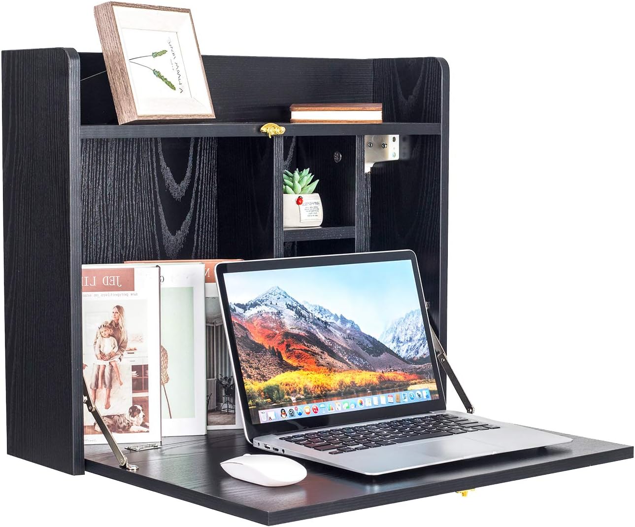 Wall Mounted Table, Multifunctional Fold Down Wall Mounted Laptop Computer Desk with Storage Compartments for Home, Office, White Pack of 2