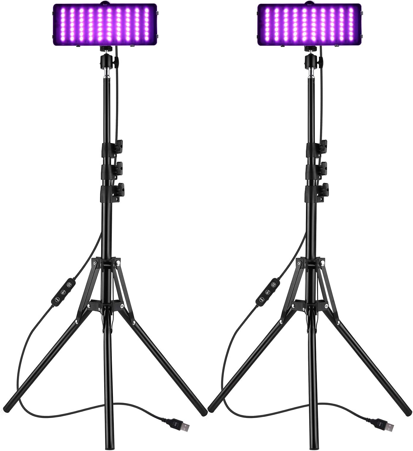 Andoer 2 Packs Dimmable LED Video Light with Adjustable Light Stand, Full Color 2600k-6000k USB RGB Video Conference Lighting Kit Professional for Filming Music Videos Zoom Live Streaming, 1.6m Pack of 2
