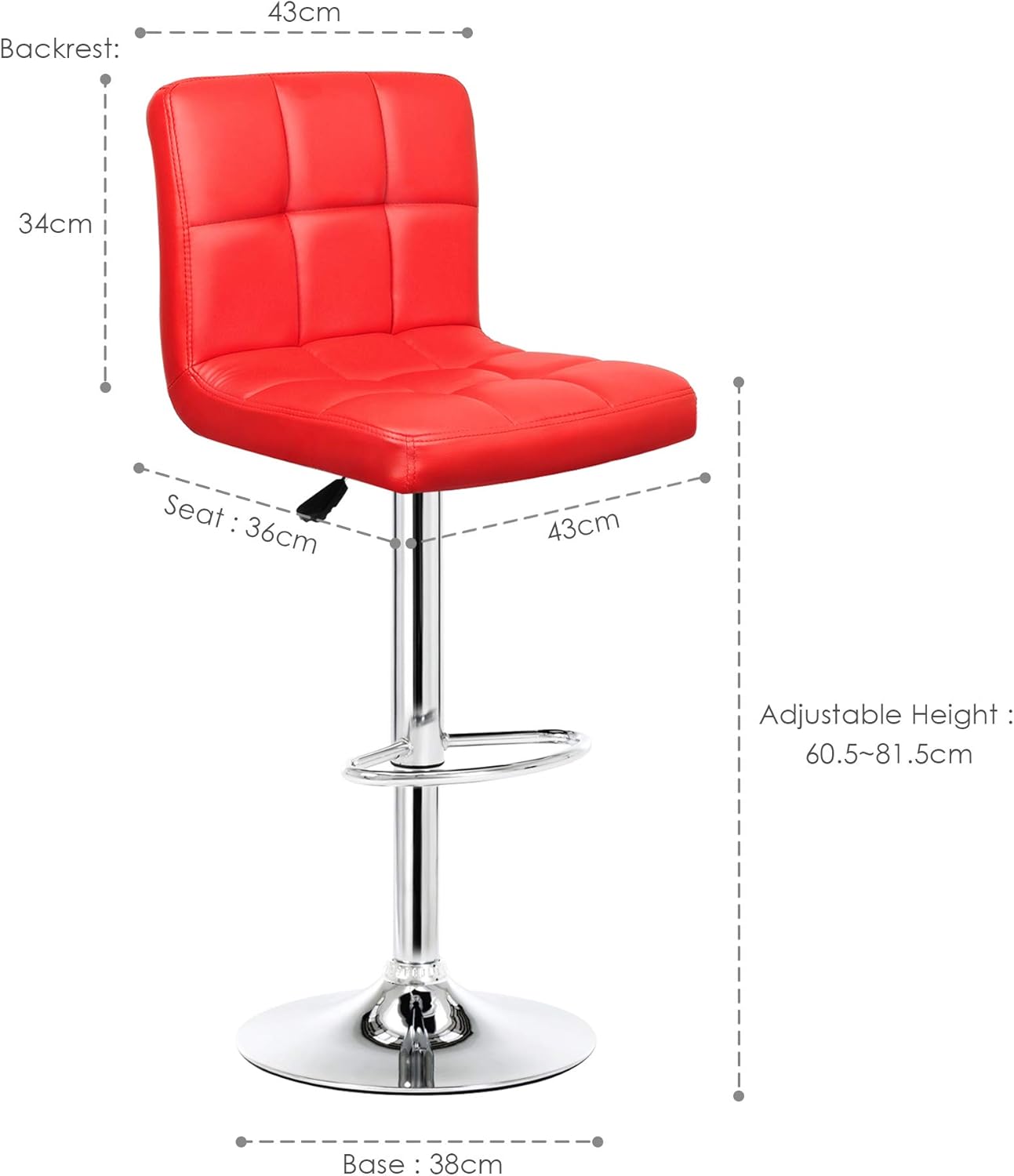 IntimaTe WM Heart Bar Stools Set of 2, Faux Leather Modern Square Kitchen Chairs with Back (Red)