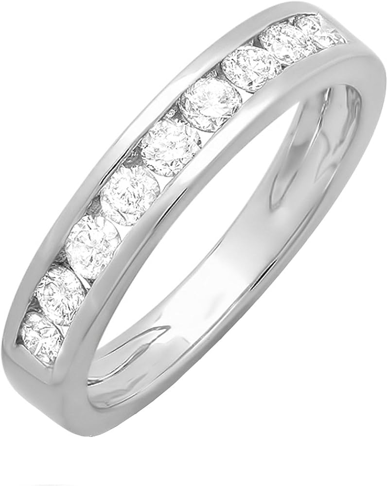 Dazzlingrock Collection 0.60 Carat (ctw) 14k Round Diamond Ladies Anniversary Wedding Stackable Ring Matching Band, White Gold