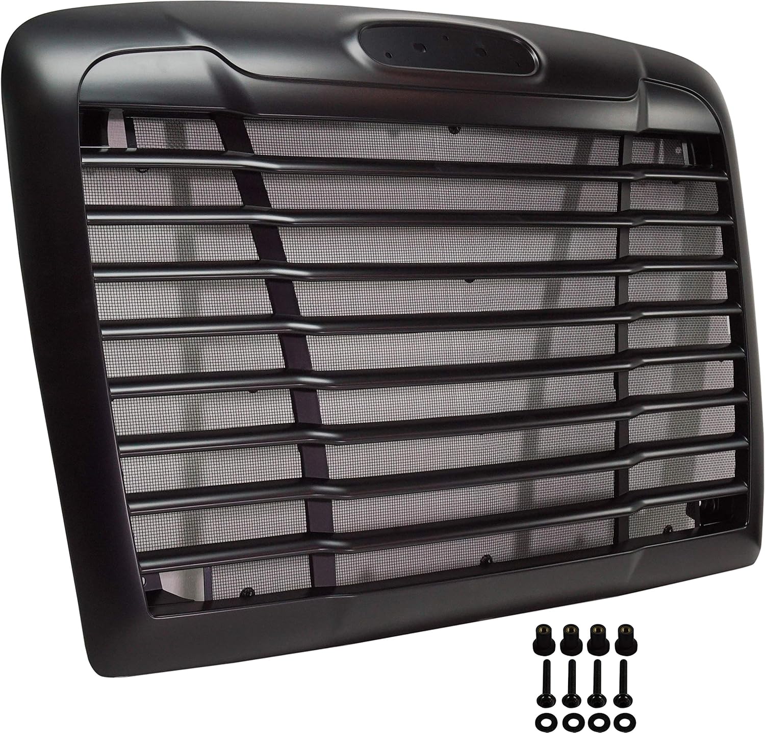 Evan-Fischer Grille Assembly Compatible with 2005-2011 Freightliner Century Class Horizontal Bar Insert Painted Black Shell and Insert with Bug Screen
