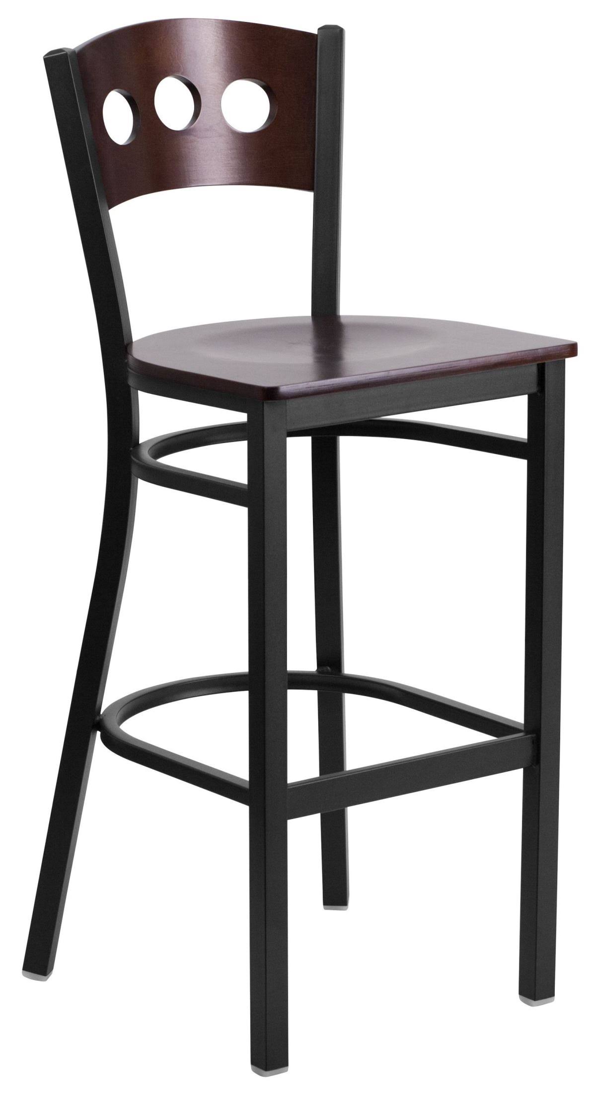 Hercules Series Black 3 Circle Back Metal Restaurant Barstool - Walnut Wood Back u0026 Seat | Flash Furniture
