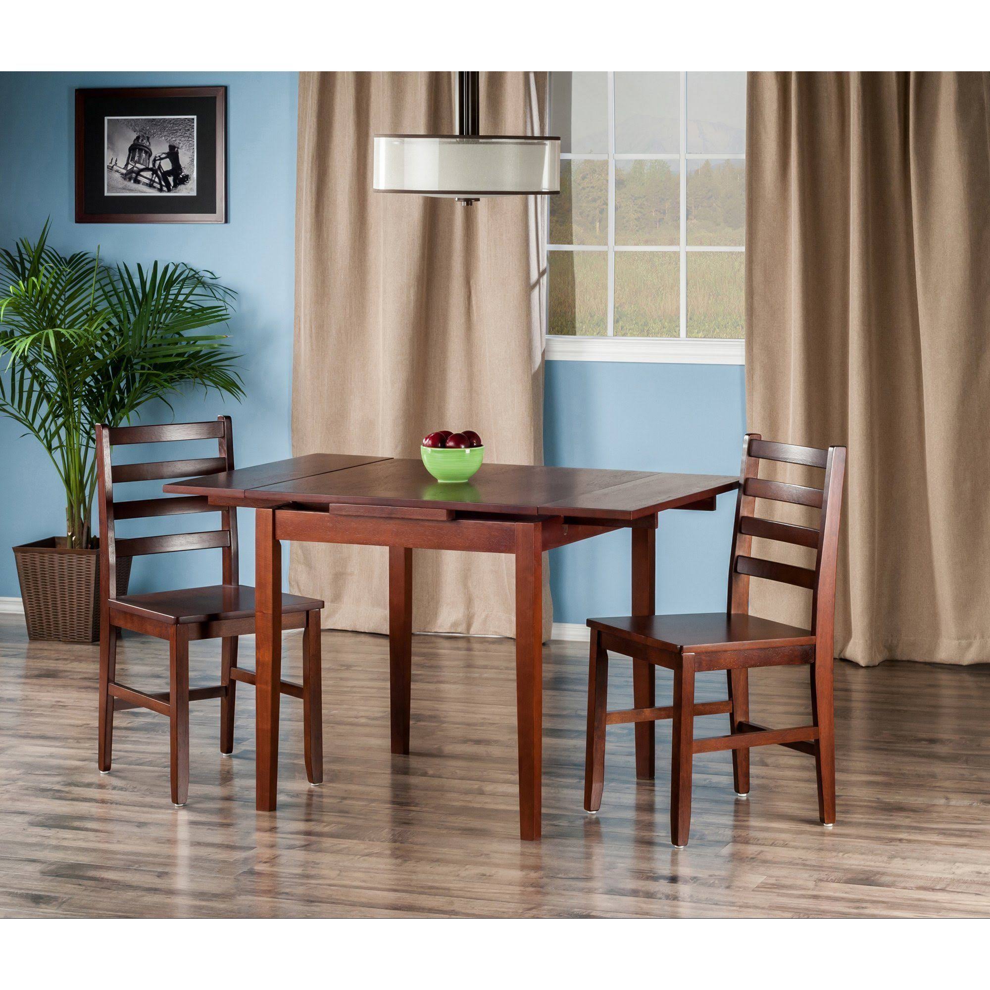 Winsome Pulman 3 Piece Set Extension Table 2 Ladder Back Chairs Walnut