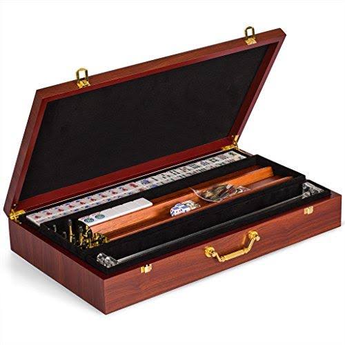 Yellow Mountain Imports American Mahjong (Mah Jong, Mahjongg, Mah-Jongg, mAh Jongg) Set with 166 Tiles, 4 Pushers, 4 Racks, Wood