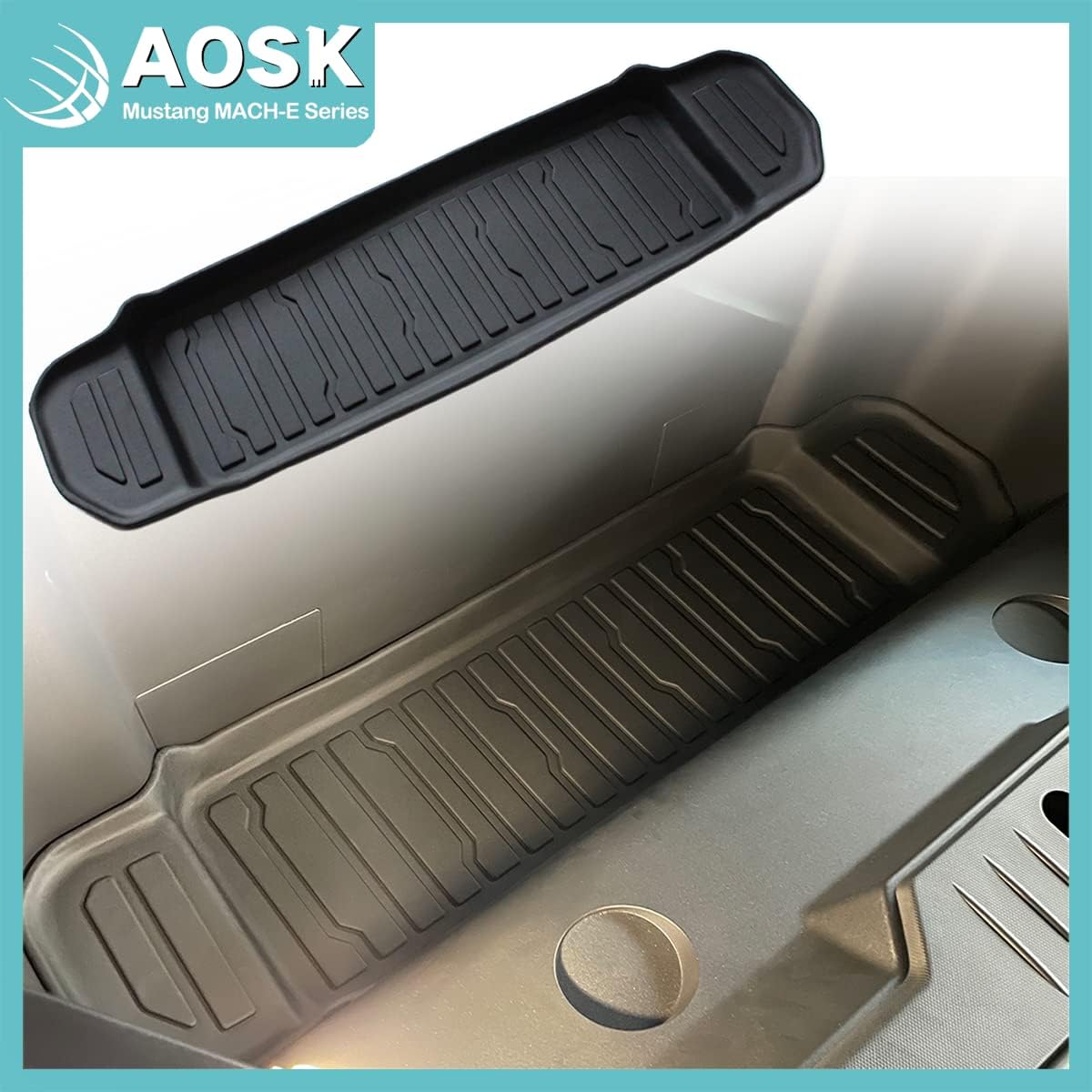 AOSK Compatible with Mach-E All-Weather Front Trunk Mat, Rubber Cargo Liner Accessories Compatible with 2021 Mach-e Accessories (Without Divisor)