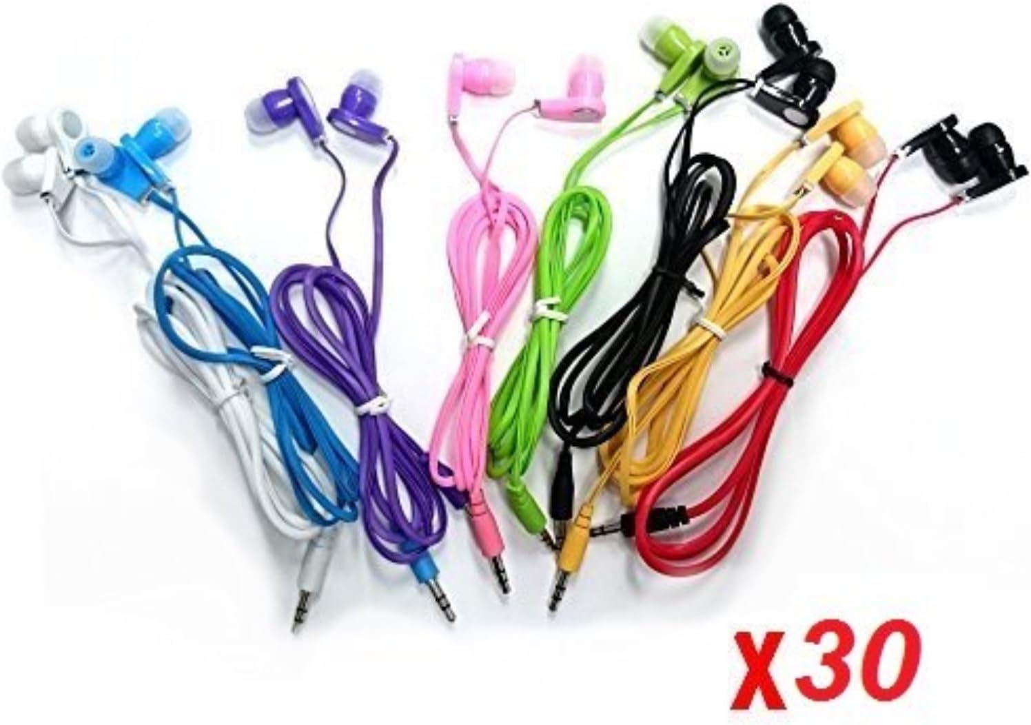 JustJamz 30 Pack 3.5mm Stereo in-Ear Earbud Headphones - Earphones (Assorted Colors)