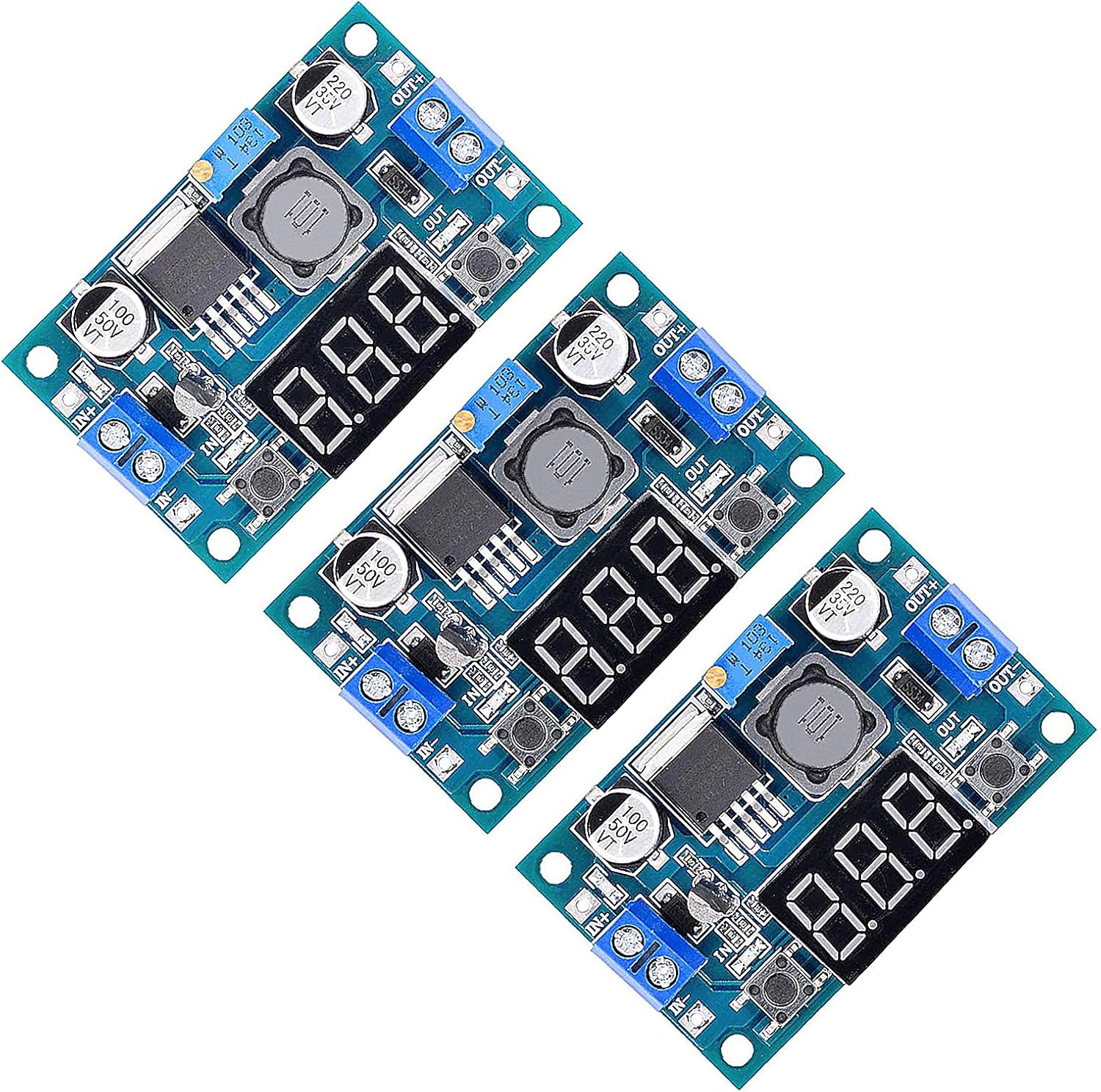 Valefod 3 Pack LM2596 DC to DC Voltage Regulator 4-40V to 1.5-35V Buck Converter with LED Display
