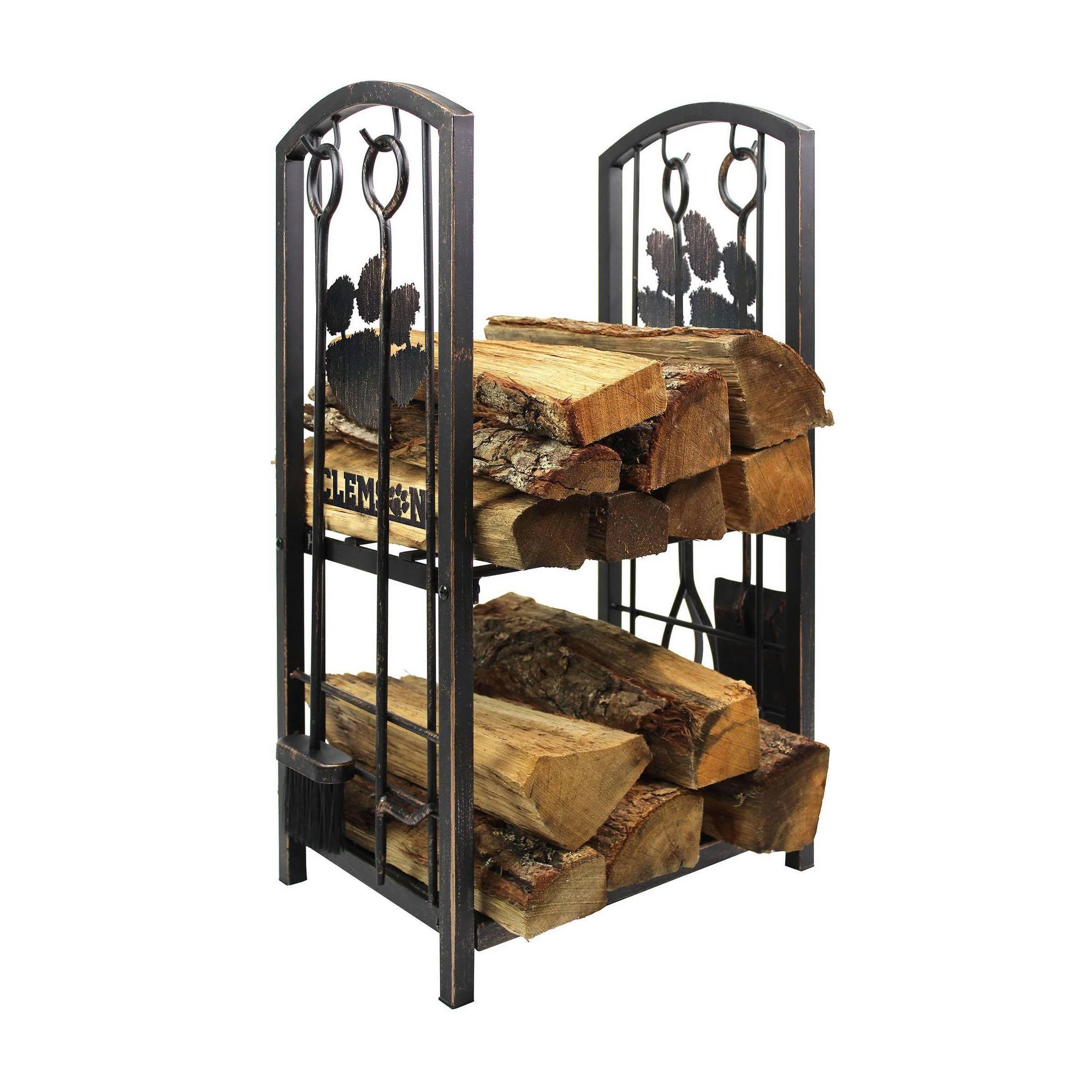 NCAA Clemson Fireplace Wood Holder u0026 Tool Set
