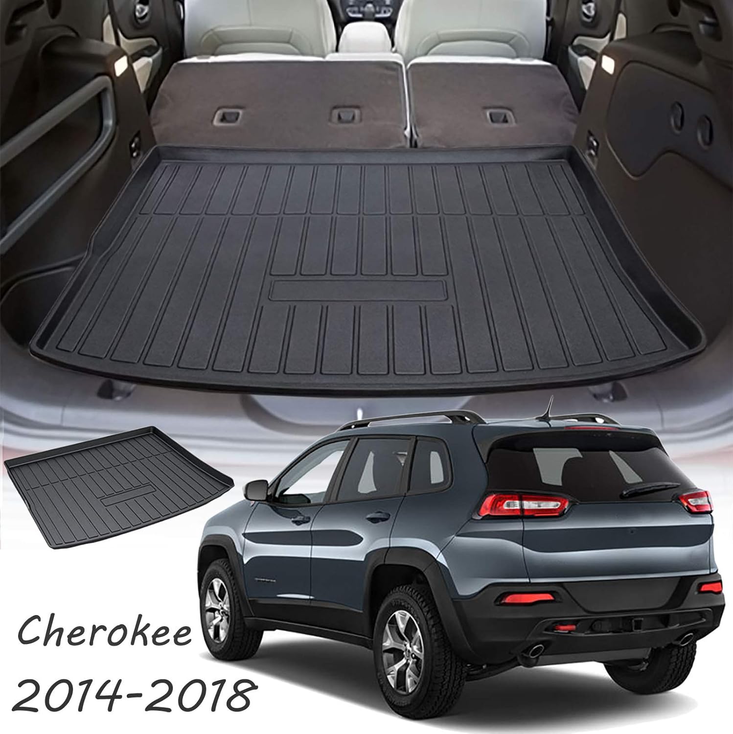 Cargo Liner Trunk Mat Floor Mat Cargo Tray Black Compatible with 2014-2018 Jeep Cherokee