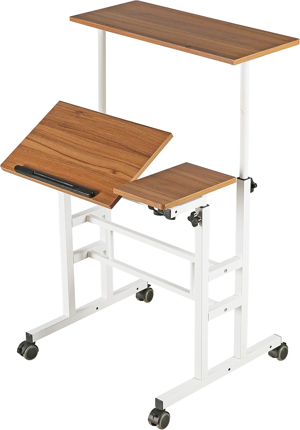 SDADI Height Adjustable Sit Stand Desk Home Office Desk Mobile Standing Desk Rolling Laptop Cart Computer Workstation, Ancient Oak Pack of 2