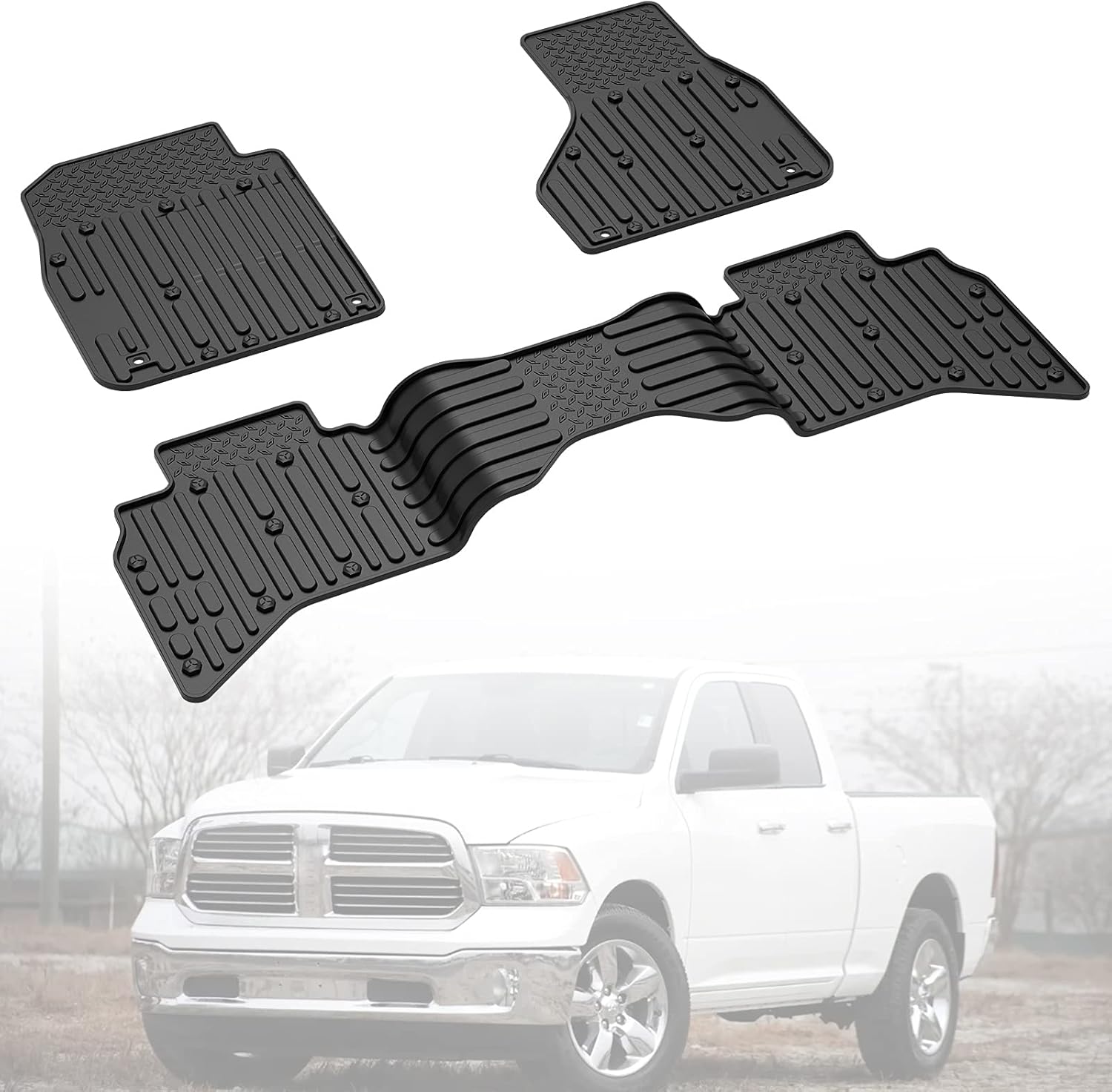 Floor Mat Liner Compatible with Ram 2012-2018 1500/2500/3500/4500/5500, 2019-2022 1500 Classic Models Quad Cab, Medesasi OEM Floor Mats Liners, with 1st Row Bucket Seat, Black, All-Weather Guard