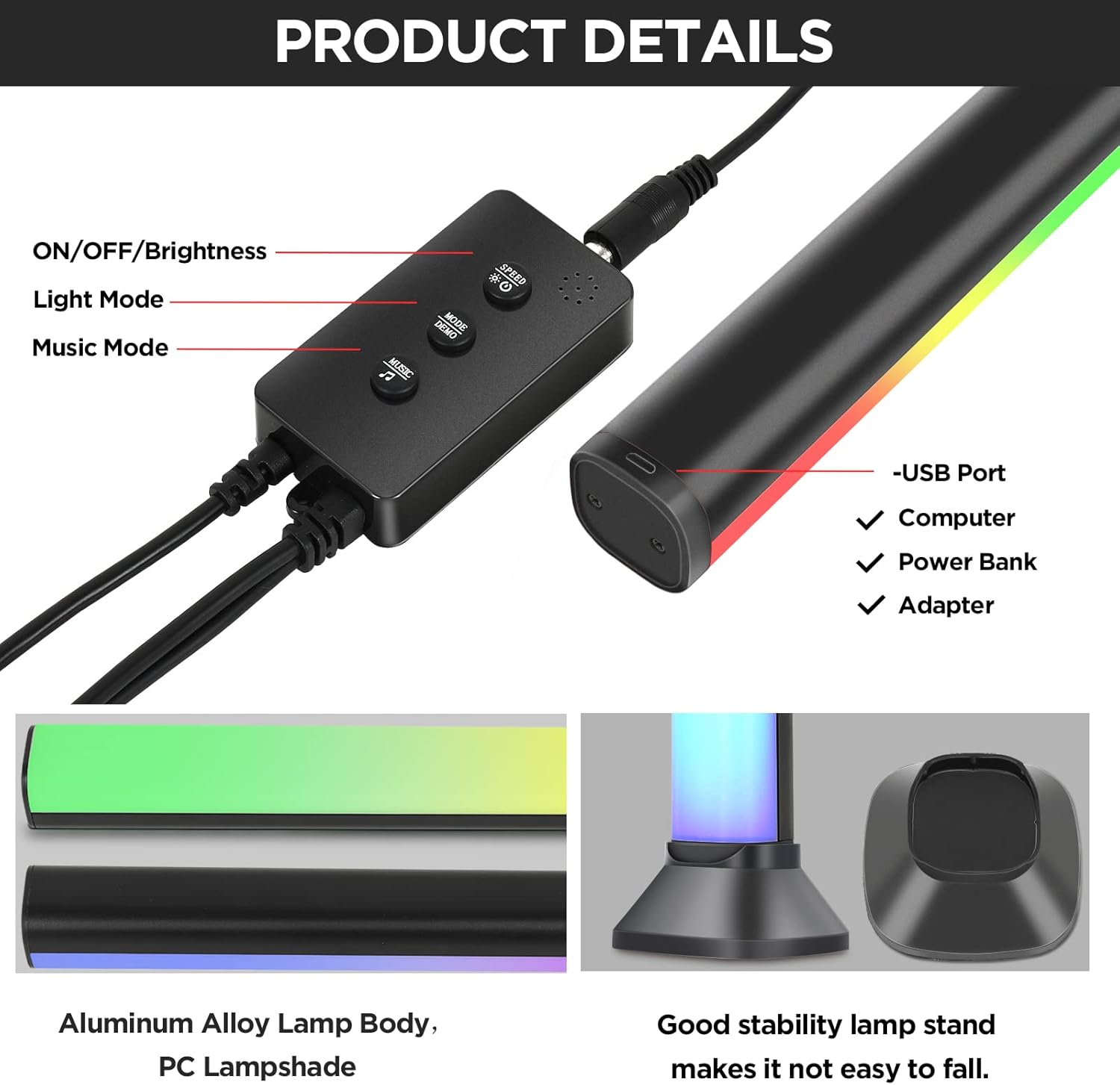 Takytao LED Smart Light Bars, RGB Color Changing Ambient Lighting TV Backlight, Gaming Lights with Music Sync Modes, Remote Control, 256 Dynamic Modes for Gaming, Movies, PC, TV, Decoration Pack of 2