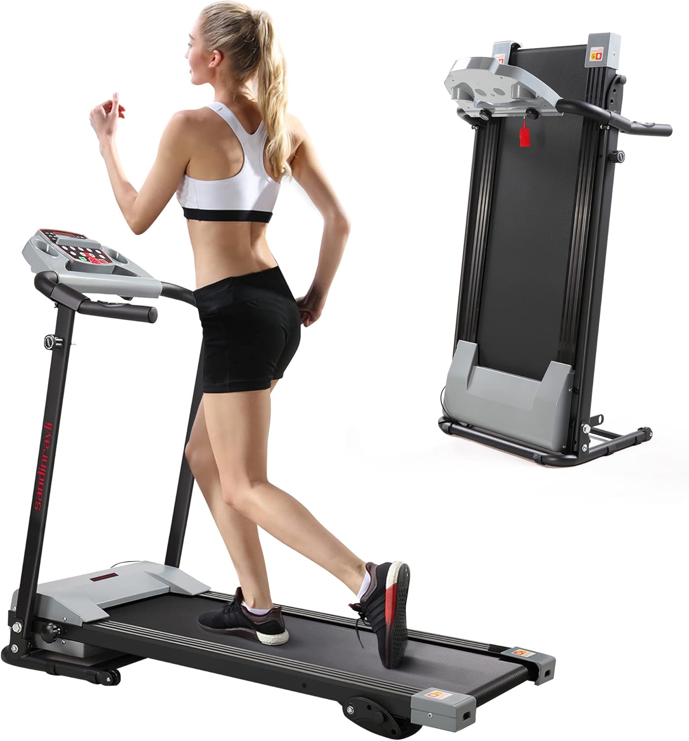 Sandinrayli Folding Electric Treadmill, Running Machine w/3 Manual Incline & 12 Preset Program, for Home Office Workout, Grey