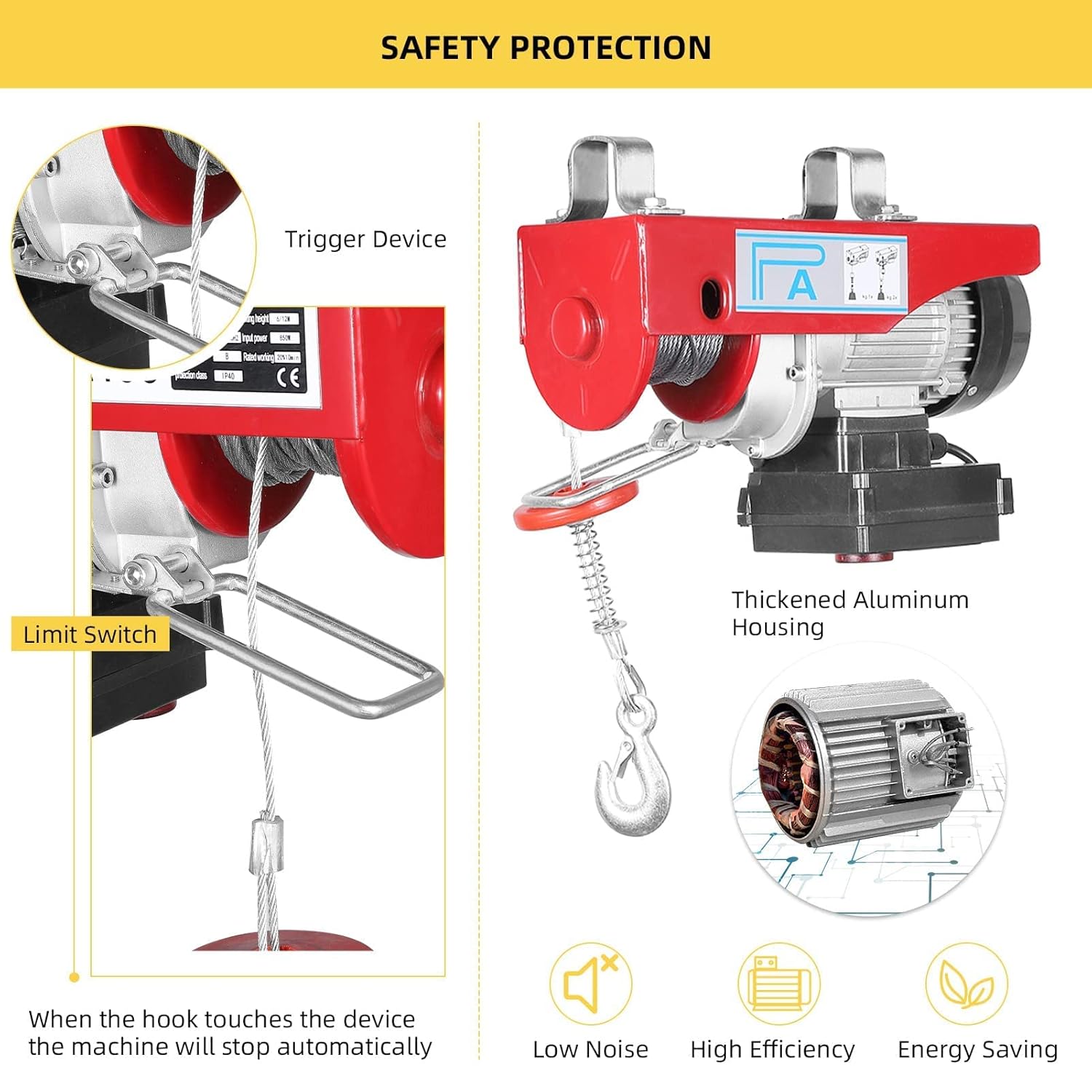 Electric Hoist, 880 Lbs Lift Electric Wire Rope Hoist Crane with Wireless Remote Control Power System, 110V Electric Winch Crane for Factories, Warehouses, Construction, Building, Goods Lifting