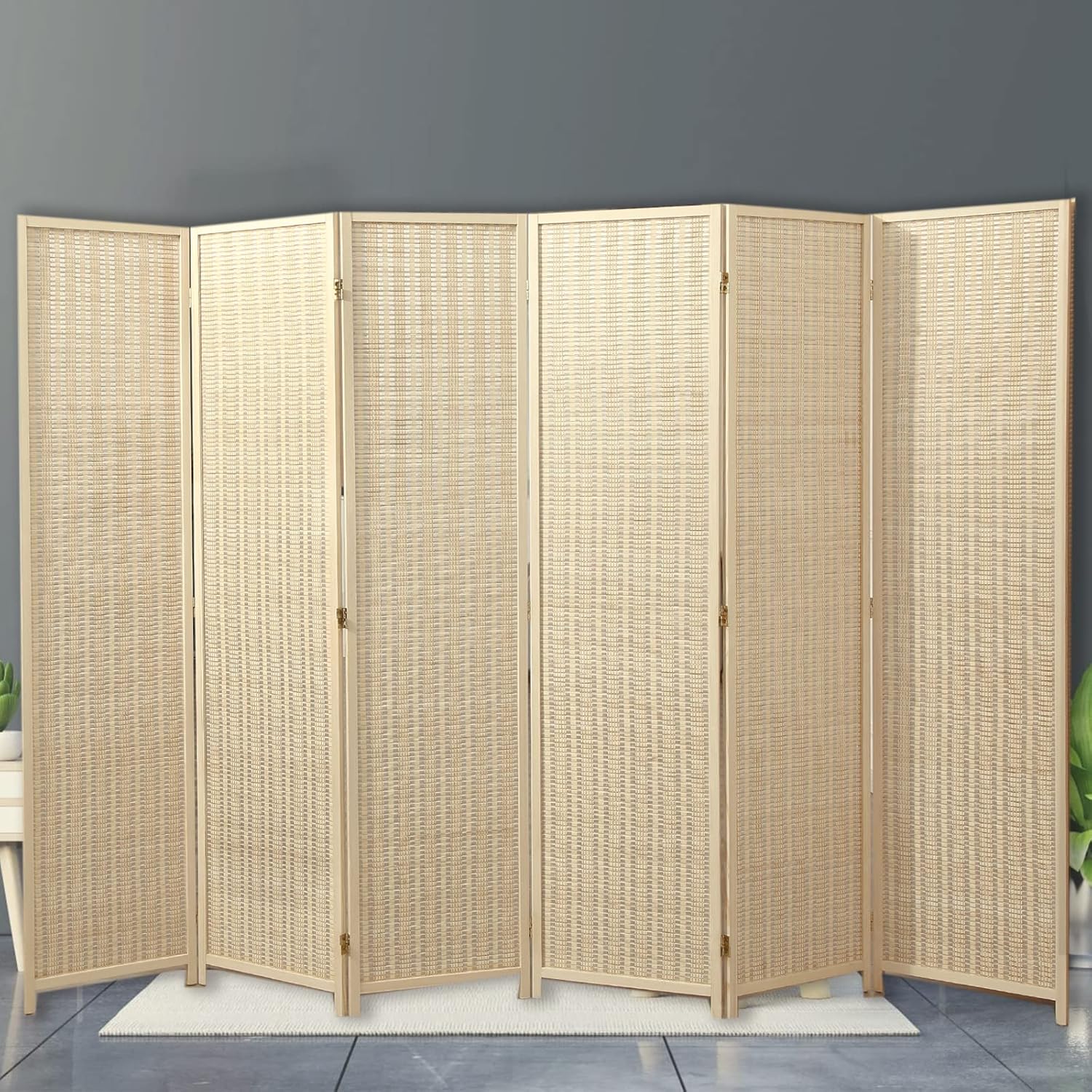 Duraspace 6 Panel Bamboo Room Divider 6ft Privacy Screen Freestanding Double Hinged Folding Screen Room Dividers Bamboo Portable Partitions for Patio Privacy