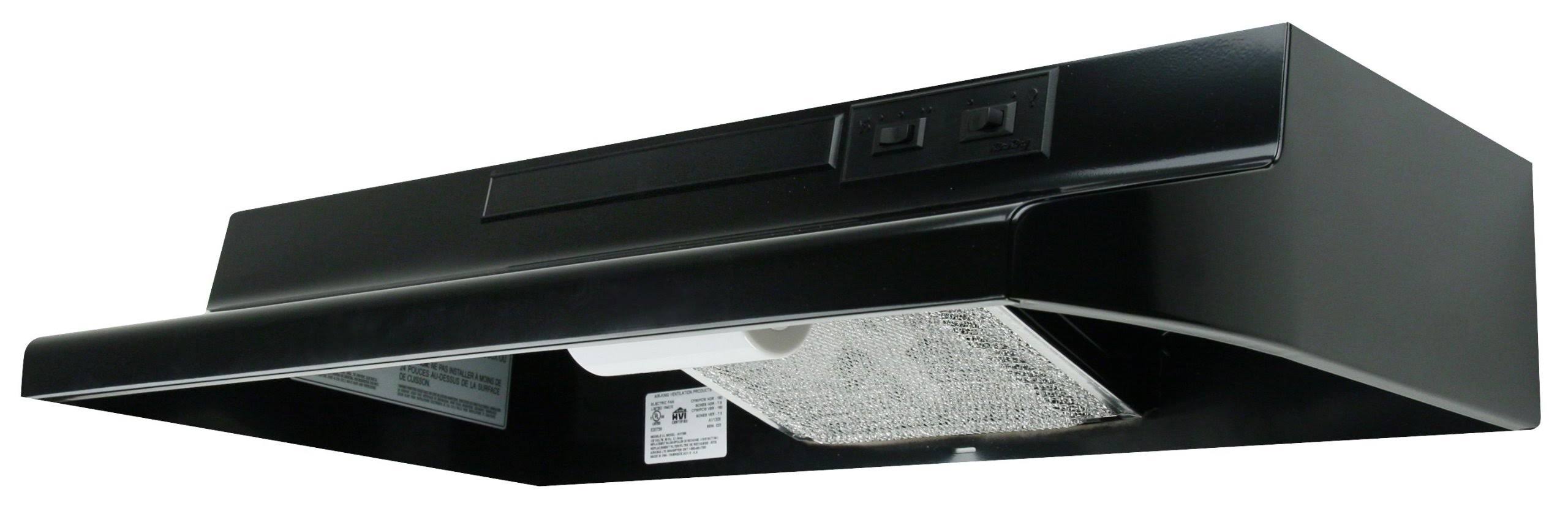 Air King AV1246 Black 24x22 180 CFM 2-Speed Under Cabinet Range Hood