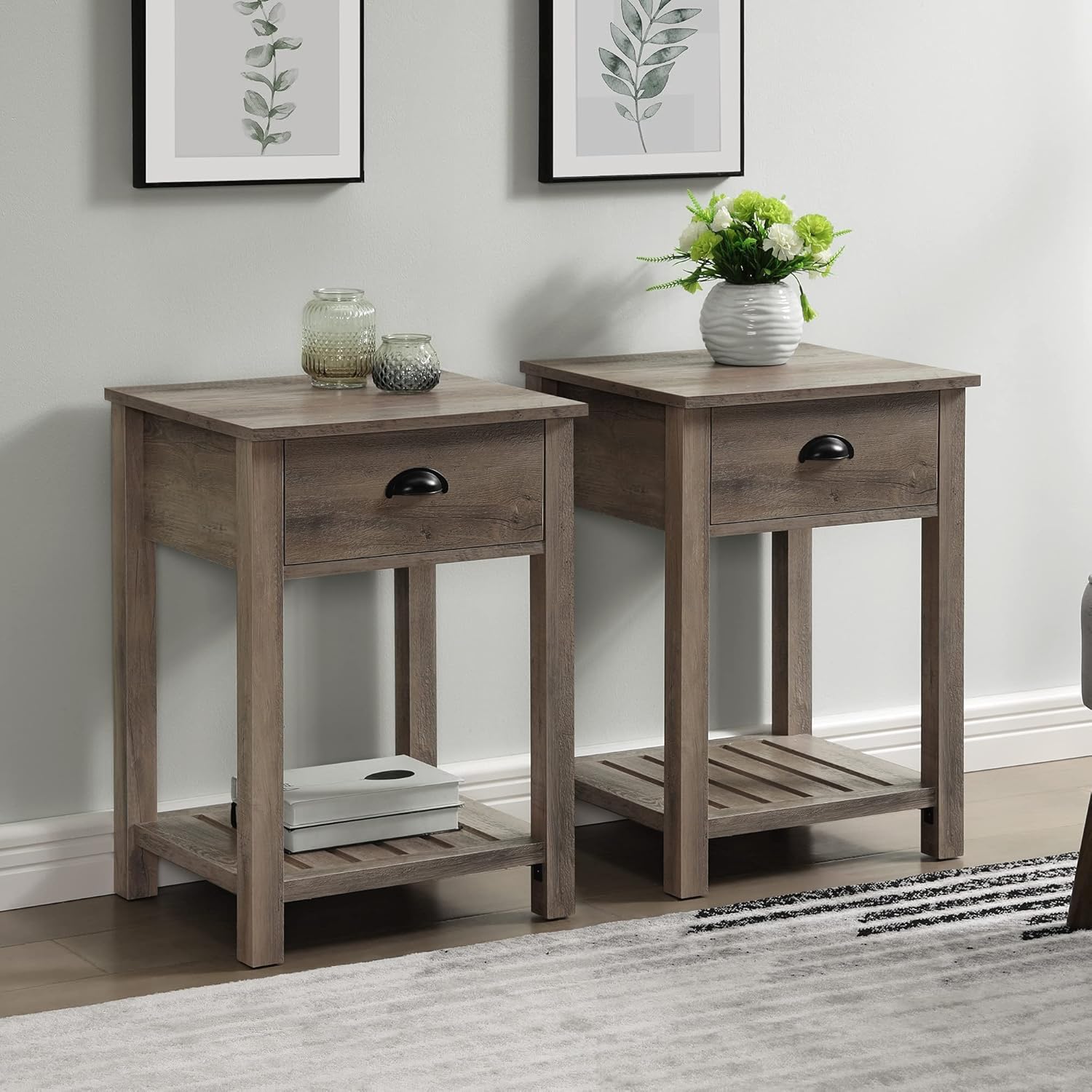 Walker Edison Rustic Wood Farmhouse Entryway Accent Table with Storage Drawer Entry Table Living Room End Table, 48 Inch, Grey