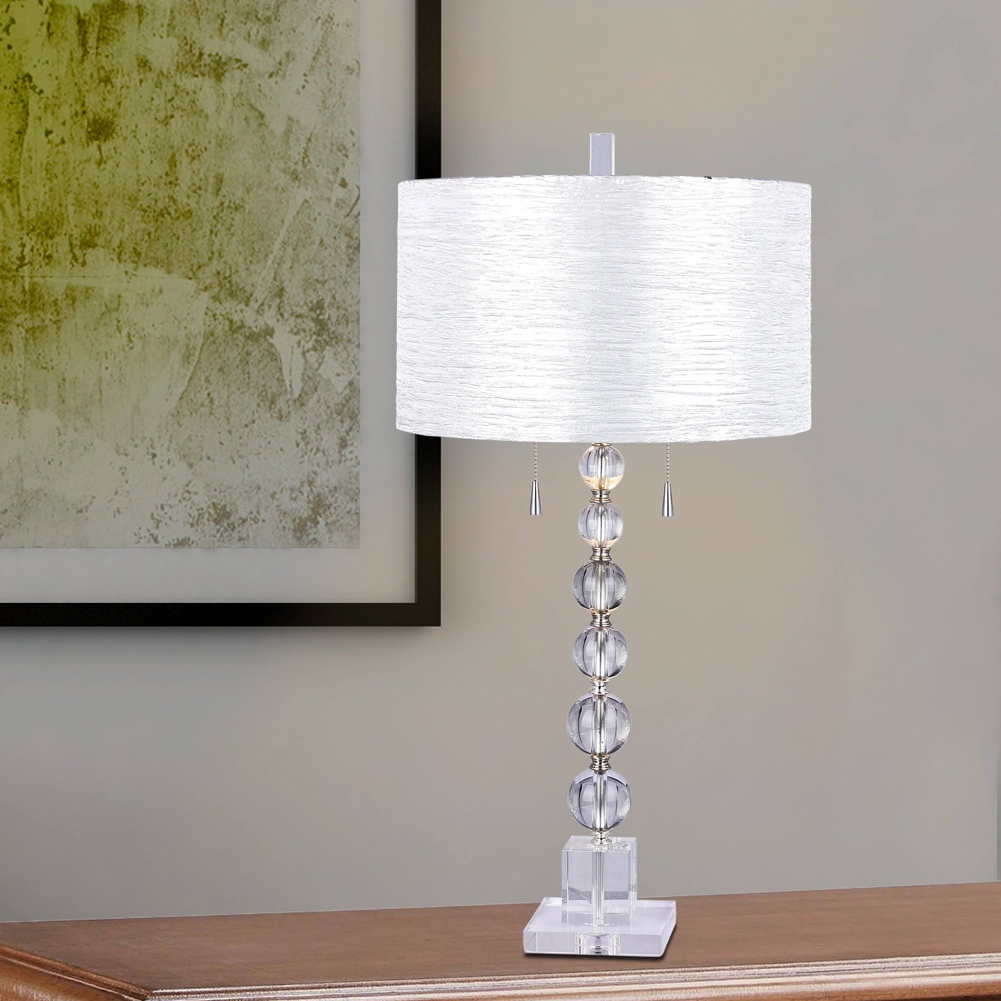 Fangio Lighting #m.r.5138 Clear Stacked Crystal Ball 34 inch Table Lamp with Brushed Steel Metal Accents