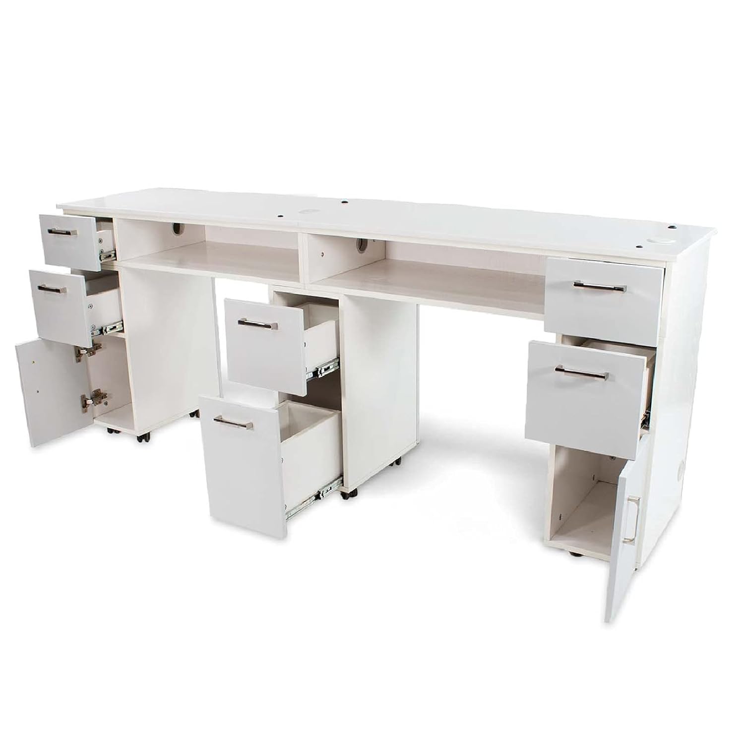 Milan Double Manicure Table, Nail Station for Beauty Salon Furniture & Equipment, Stone Top Acetone Resistant Large Storage Space, Ash Grey