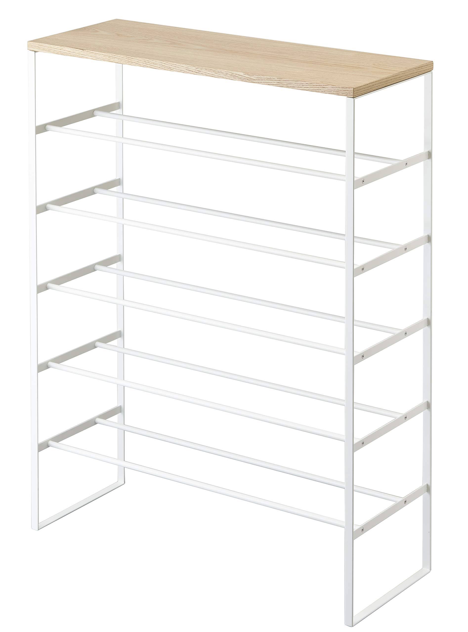 Yamazaki Home Tower 6-Tier Wood Top Shoe Rack - White