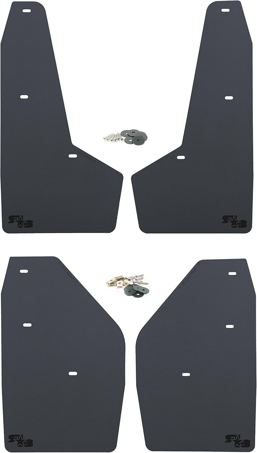 RokBlokz Mud Flaps for 2017+ Ford Raptor - Set of 4 - Multiple Colors Available - Includes All Mounting Hardware (Black with Black Logo)