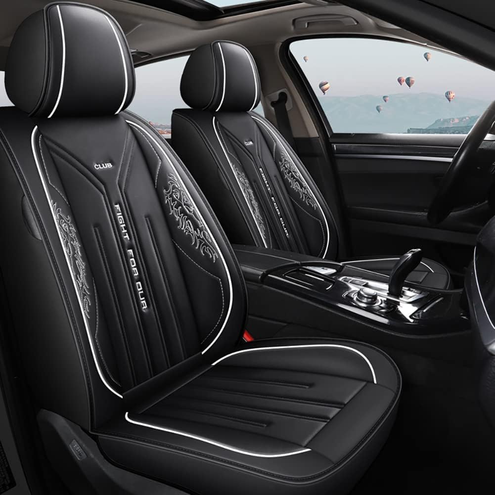 JielinKar Seat Cover 5 Seats Full Set Universal Fit for Most Vehicle Sedan SUV Truck Pickup Airbag Compatible Synthetic Leather Car Seat Cushion (Black)