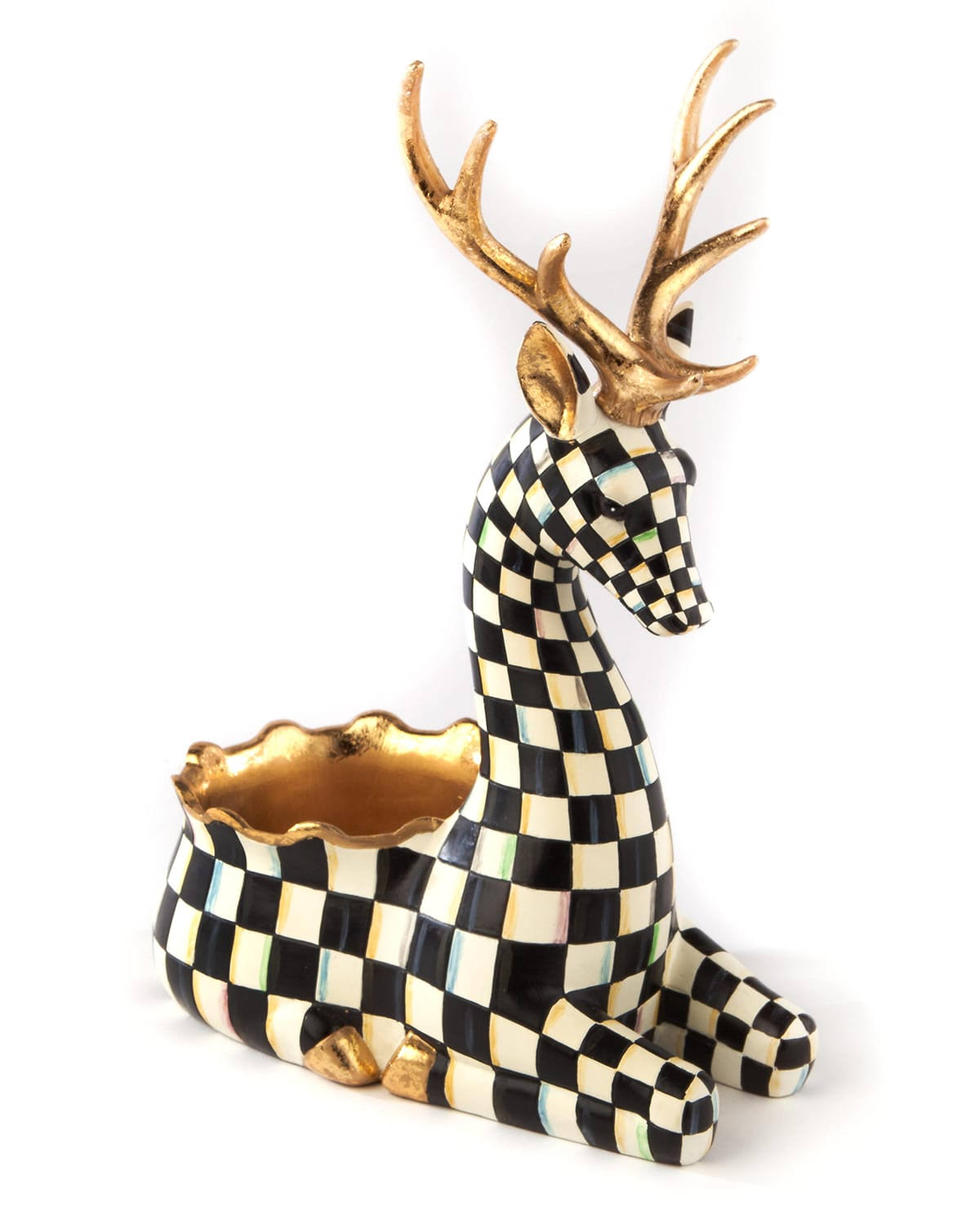MacKenzie-Childs Courtly Check Deer Cachepot
