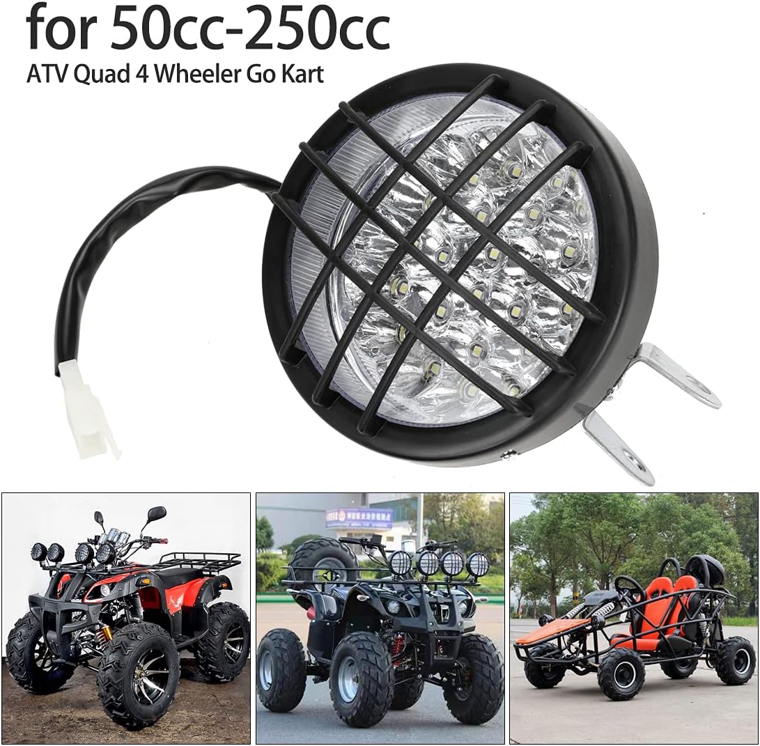 FVRITO 12V LED Front Head Light Lamp for 110cc 125cc 150cc 200cc 250cc TaoTao Coolster Roketa Yamoto Vitacci JCL Kazuma Peace RPS ICEbear Apollo Sej BULL KXD FARM Sunl Kandi ATV Quad 4 Wheeler Go Kart