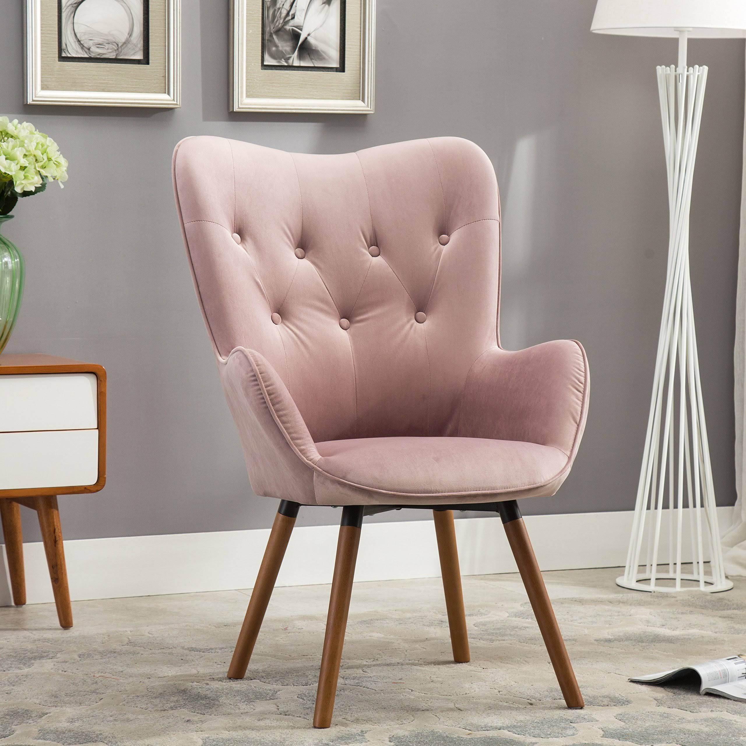 Roundhill Furniture Doarnin Contemporary Velvet Tufted Button Back Accent Chair Mauve