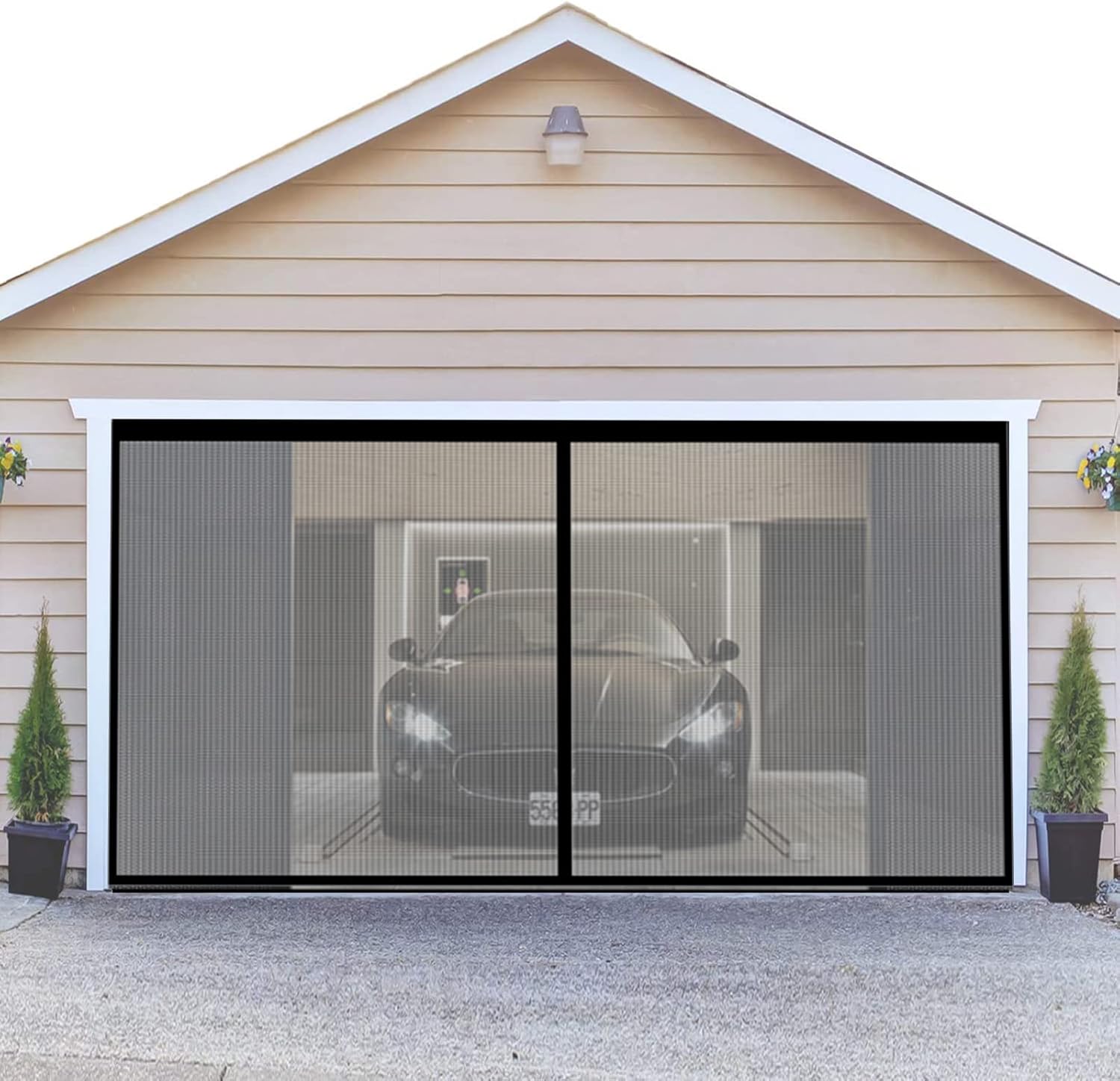 Magnetic Garage Door Screen for 2 Car,Magnetic Screen Garage with Retractable Fiberglass Mesh and Heavy Duty Weighted Bottom,Hands Free Magnetic Garage Net Screen Door,Asy Assembly Pass(156x84in)