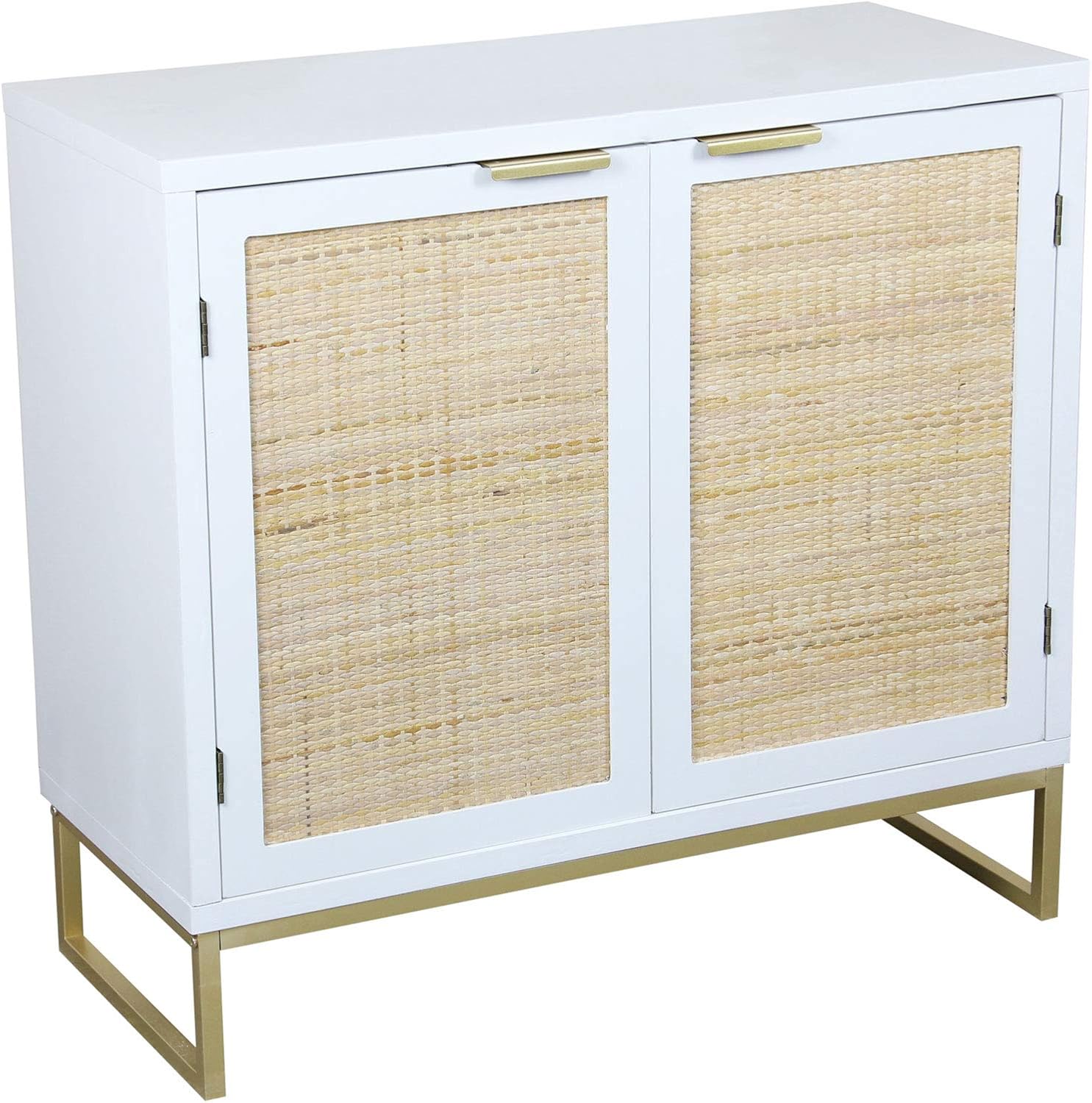 Accent Storage Cabinet, Anmytek Buffet Cabinet Double Door Kitchen Sideboard Furniture with Natural Rattan, White H0013