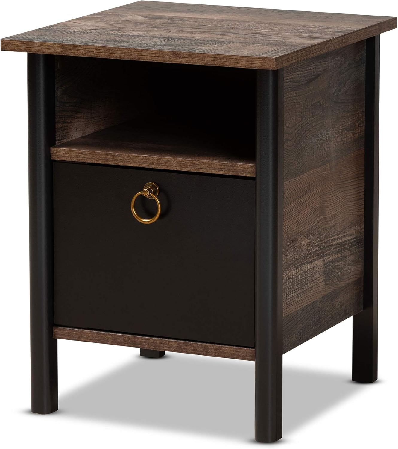 Baxton Studio Vaughan Nightstands, Oak Brown/Black