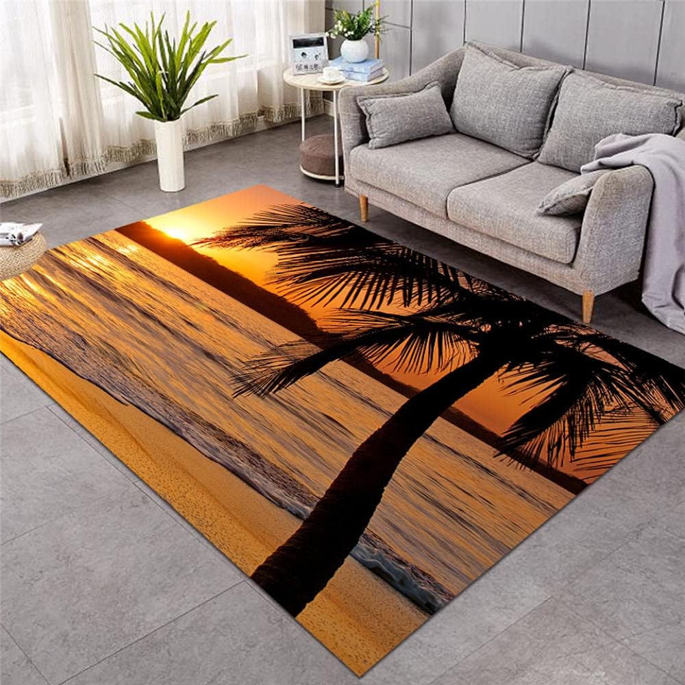 XIAOHUKK Sunset Living Room Big Carpet 3D Printing Beach mats Natural Area Carpet Seaside Scenery Multicolor 140X200cm(55X79 inch)