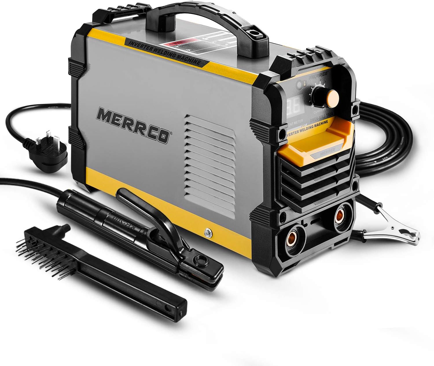 MERRCO 110/220V MMA Welder, 160A ARC Welder Machine IGBT Digital Display LCD Hot Start Welder with Electrode Holder,Work Clamp, Input Power Adapter Cable and Brush
