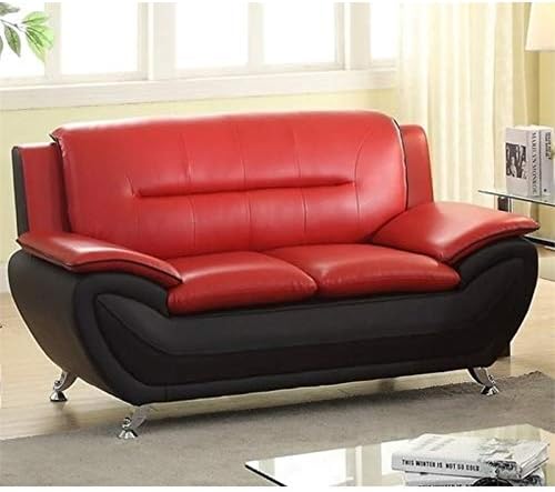 Kingway Furniture Montac Faux Leather Living Room Loveseat in Black and Beige