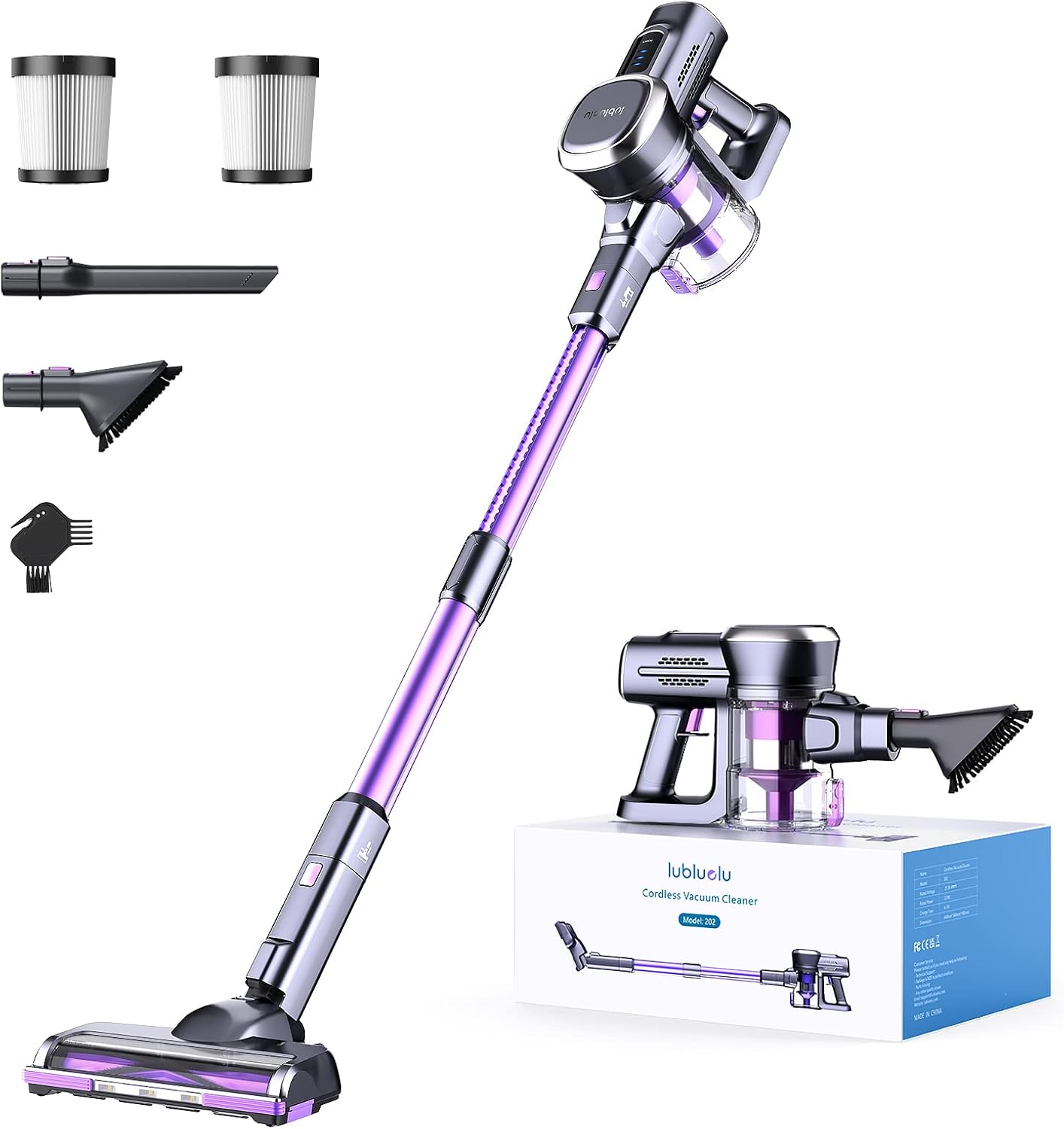 Cordless Vacuum Cleaner, Lubluelu Cordless Stick Vacuum with 25Kpa Powerful Suction, 50min Runtime, Detachable Battery, Self-Standing 6 in 1 Lightweight Vacuum for Hard Floor, Carpet, Pet Hair