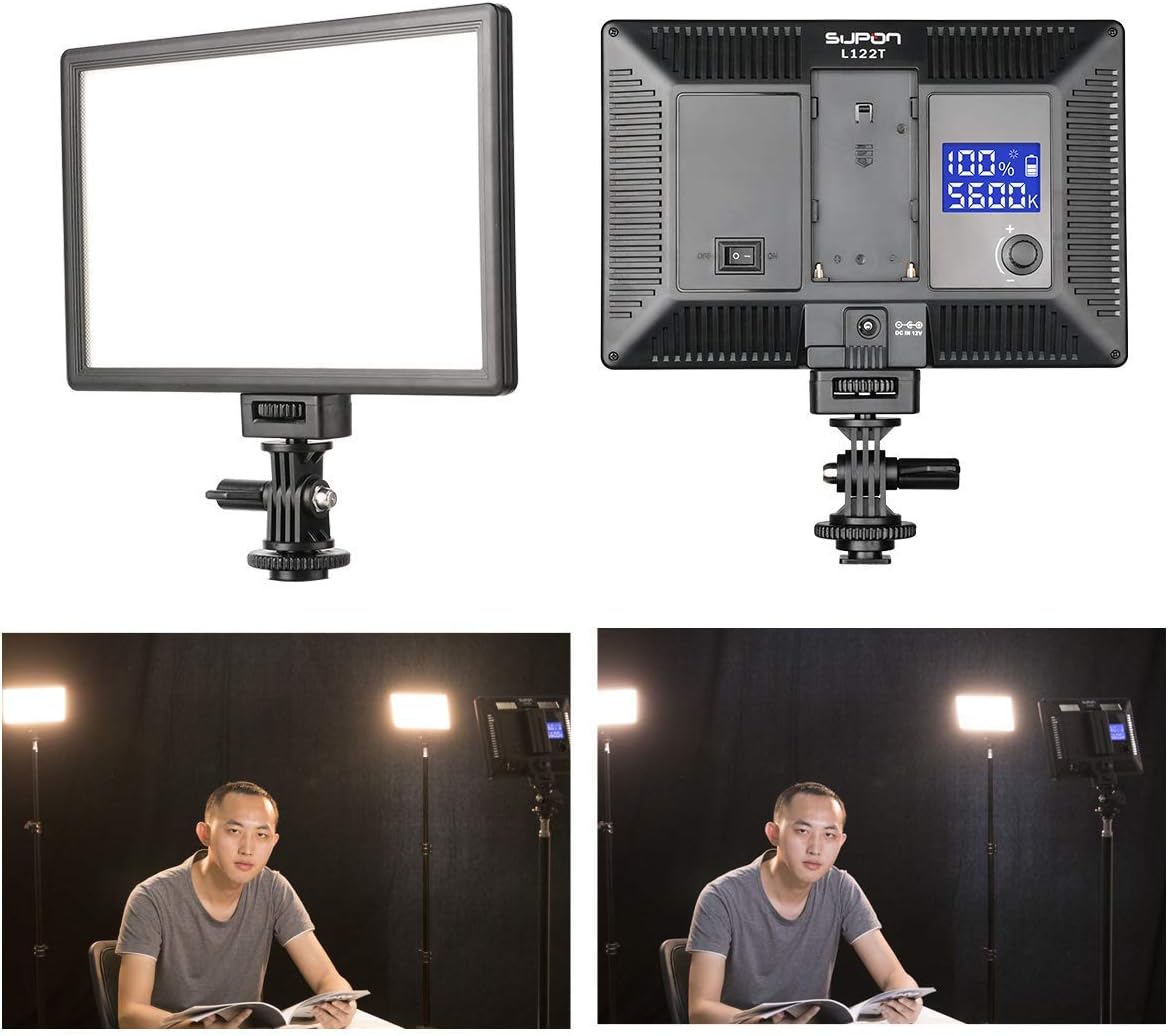 SUPON 3 Pack LED Video Light Stand Lighting Kit with Battery/Charger for Studio Photography YouTube Video Shooting,Bi-Color 3300K-5600K Ultra Slim Countinuous Output Lighting Panel
