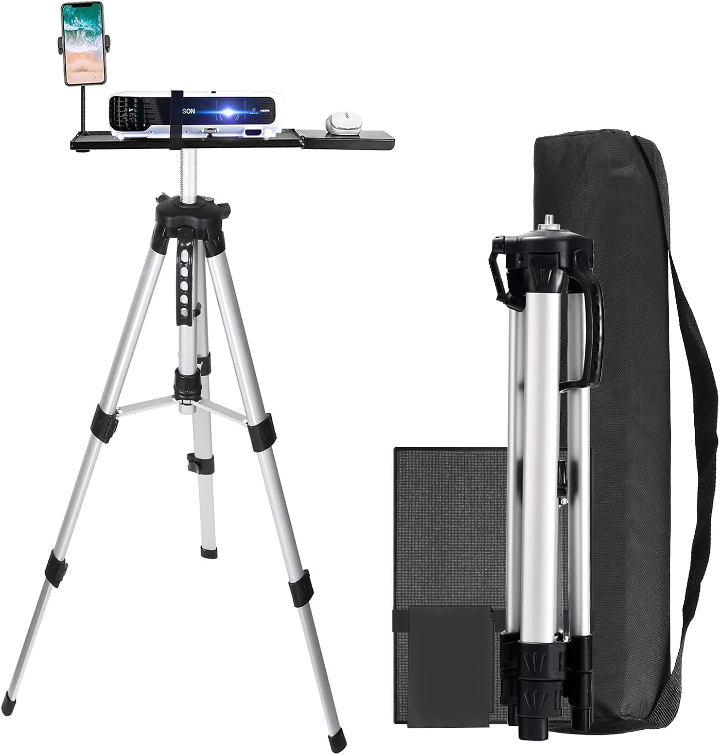 Projector Tripod Stand with Tray Laptop Tripod with Tray Stand Projector Holder Stand Adjustable Height Laptop Stand DJ Laptop Stand Laptop Floor Stand Laptop Standing Desk (Black) Pack of 2