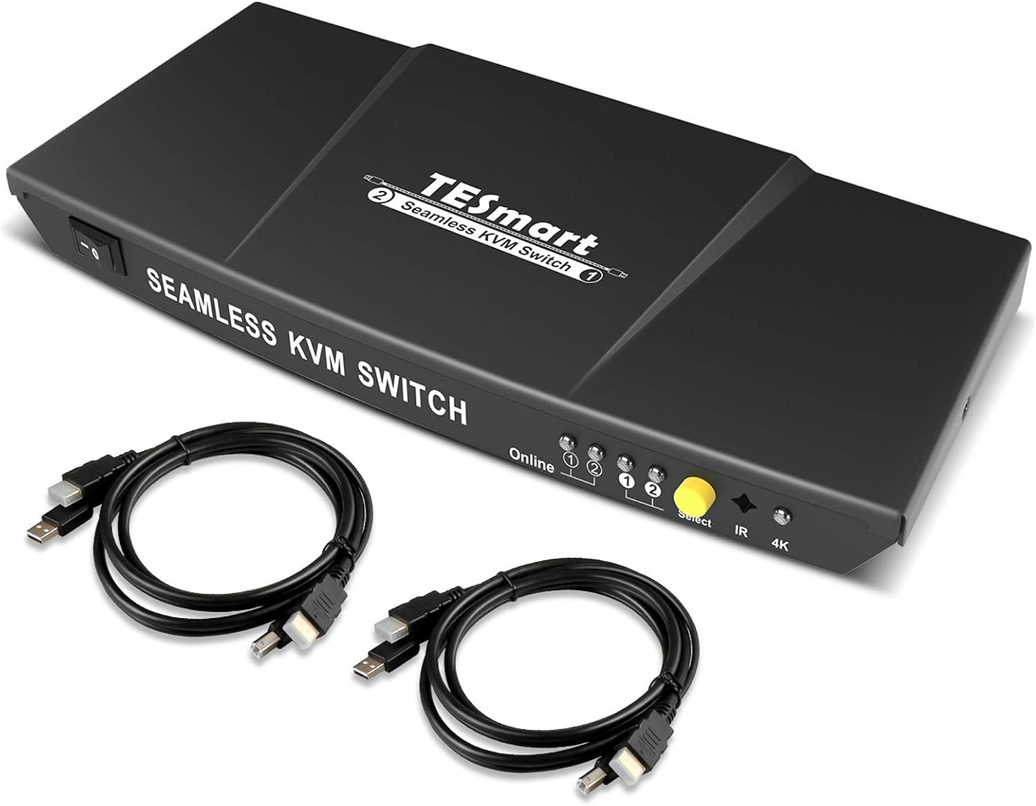 TESmart 2 Port HDMI KVM Switch 2x1 USB 2.0 Port 4K@60Hz UHD with 2 Pcs 5ft KVM Cables Supports USB 2.0 Device Control up to 2 Computers/Servers/DVR-HDMI, HDCP 2.2, HDR, RGB, YUV, 18 Gbps(Black) Pack of 2