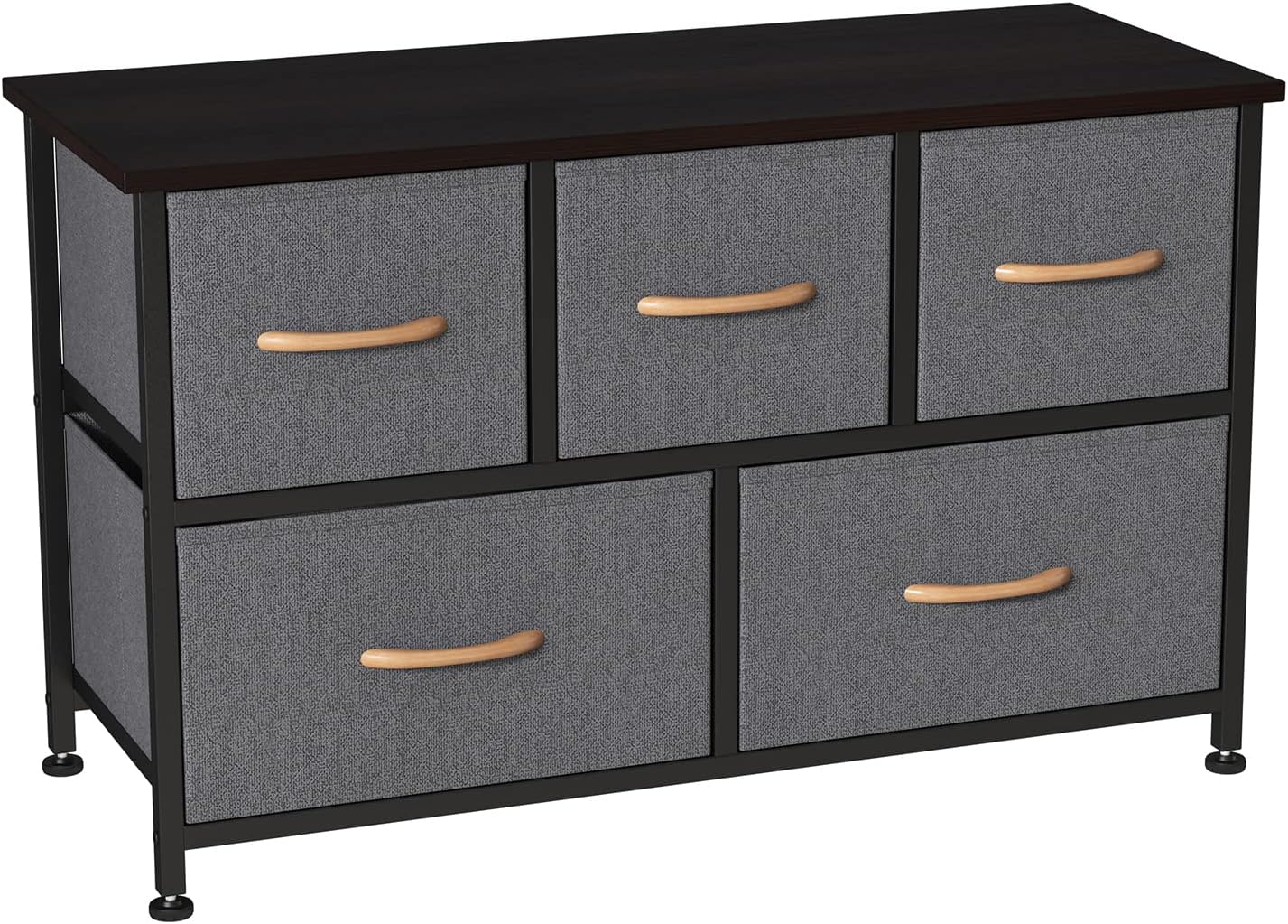 Somdot Dresser with 5 Easy Pull Drawers 39.4'' Wide Fabric Dresser Vertical Storage Tower Organizer Unit for Bedroom Office Laundry Closet Entryway Hallway Nursery Room, Black/Rustic Brown