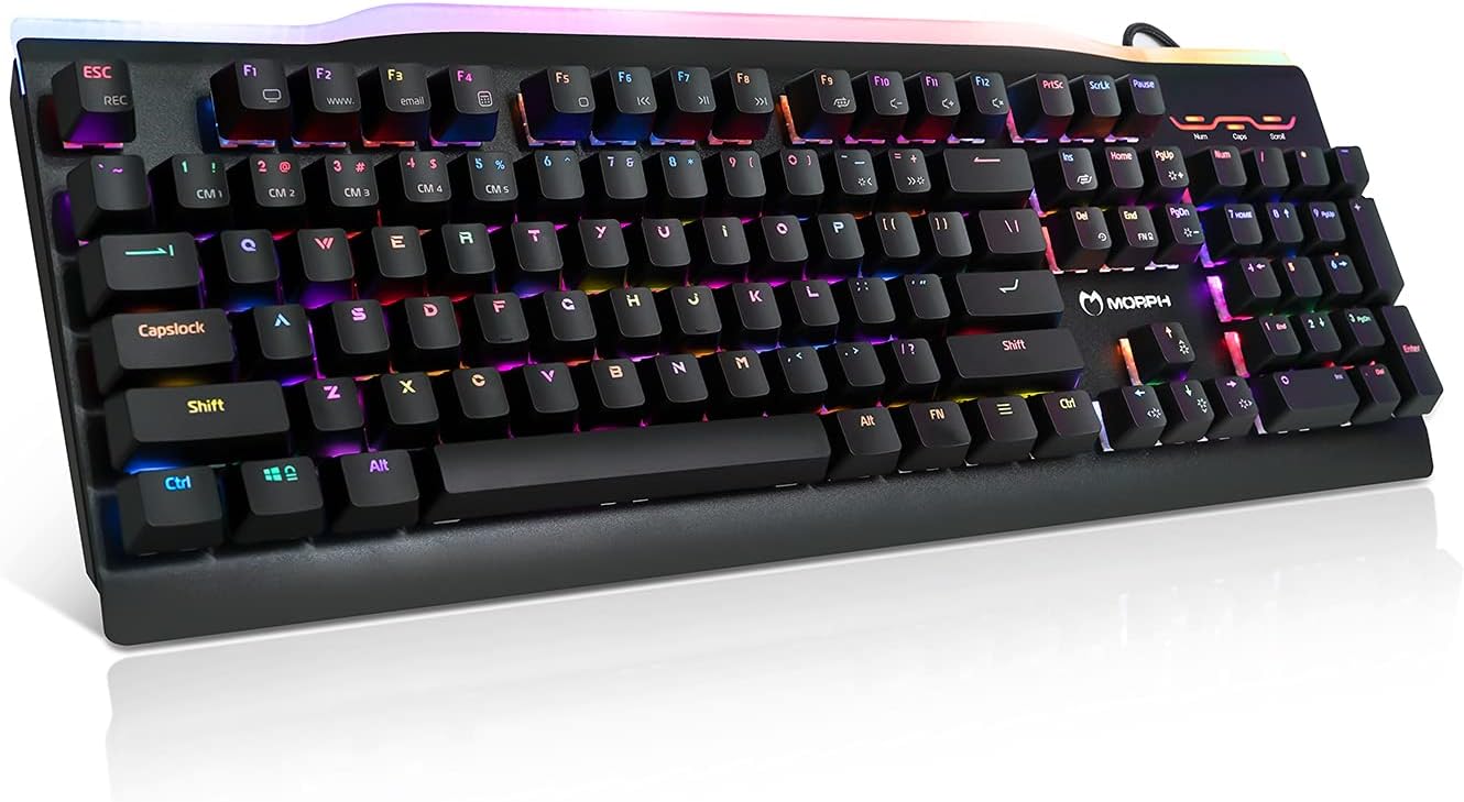 WIZMAX, MK1 PC Gaming Keyboard, USB Wired RGB Mechanical Gaming Keyboard, High-End Aluminum Backplate, Multimedia Function Keys, Red Linear 2nd Gen Manic Switch for Windows PC Gamers [Black]