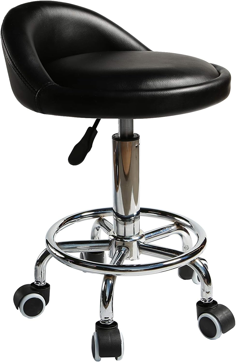 Salon Rolling Stool Chair with Wheels PU Leather Adjustable Height Swivel Kitchen Office Chair with Soft for Multi-purposeBack