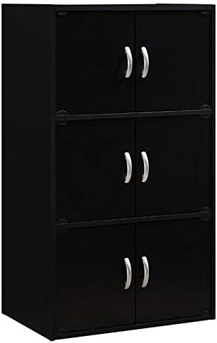 Pemberly Row 3 Shelf 6 Door Bookcase in Black