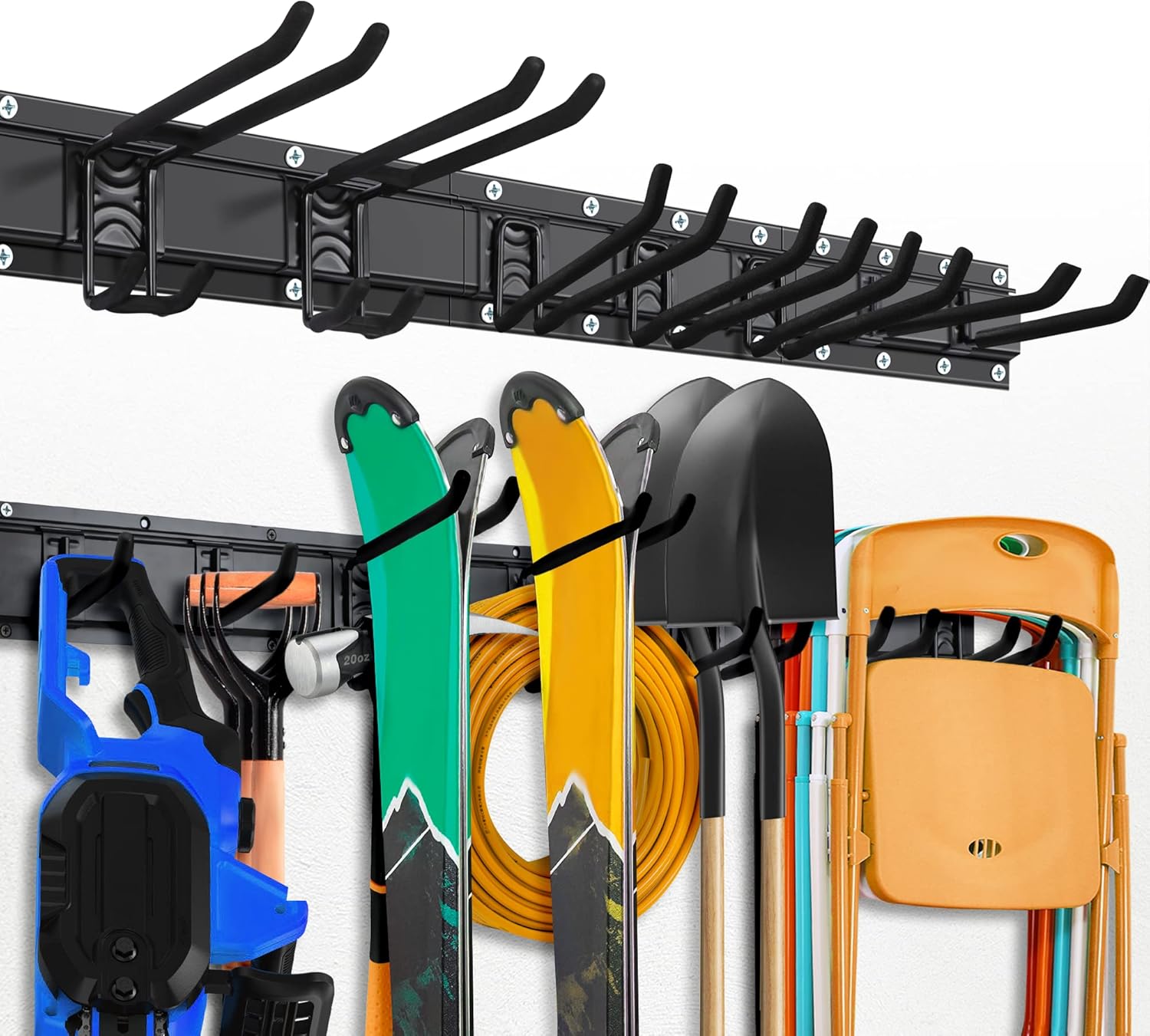 Garage Tool Organizer Wall Mount Garden Tool Organizer 48 Inch Adjustable Garage Organization Shovel Holder Wall Mount Tool Hanger Holds 500lbs, Garage Organization for Rake Mop Shovel Snowboard Pack of 2