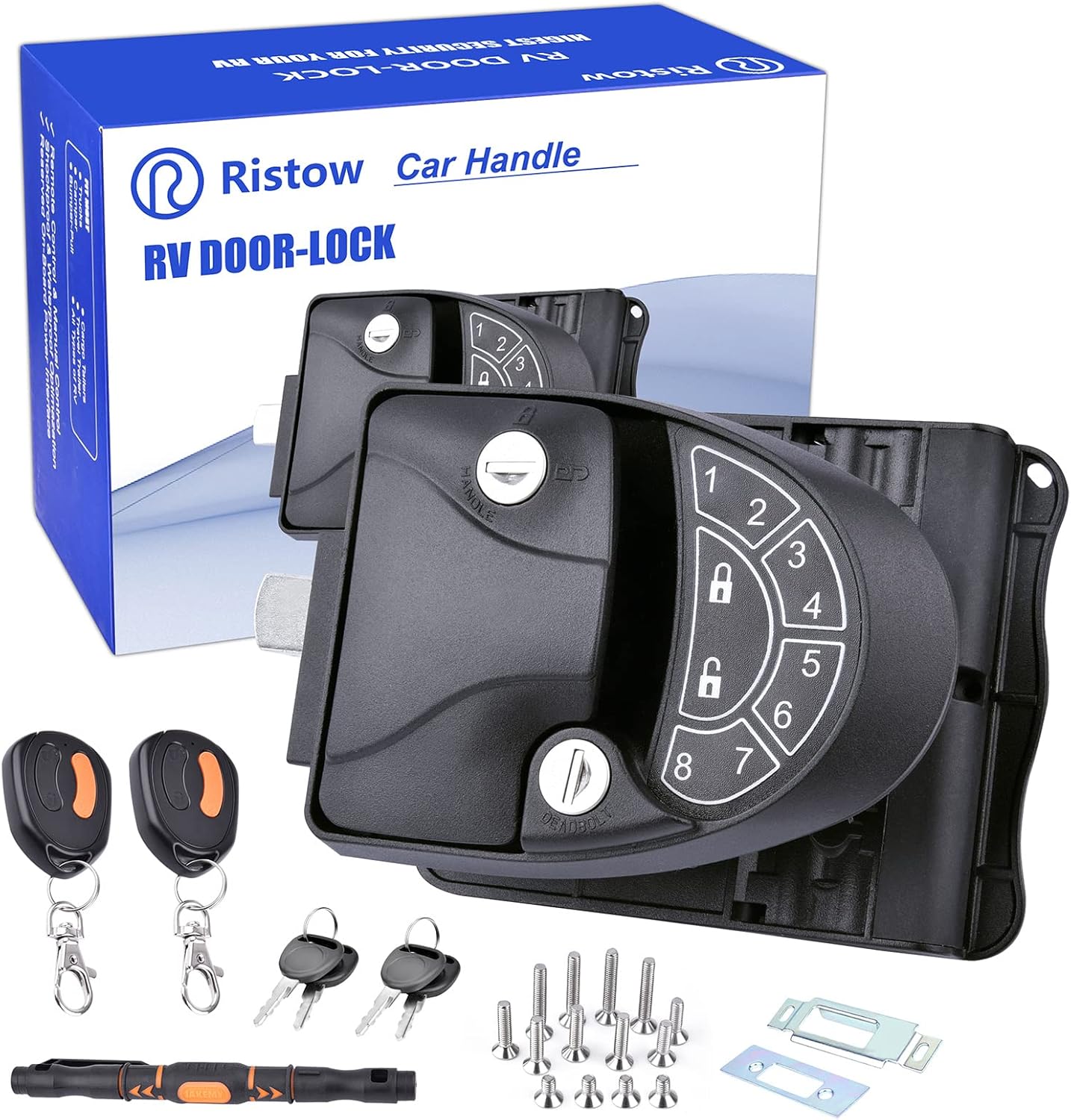 RVLIBRO by RISTOW RV Keyless Entry Door Lock - RV Door Lock 2 Key Fobs and Backlit Keypad 100% Metal RV Door Lock with Install Tools for Travel Trailer Camper