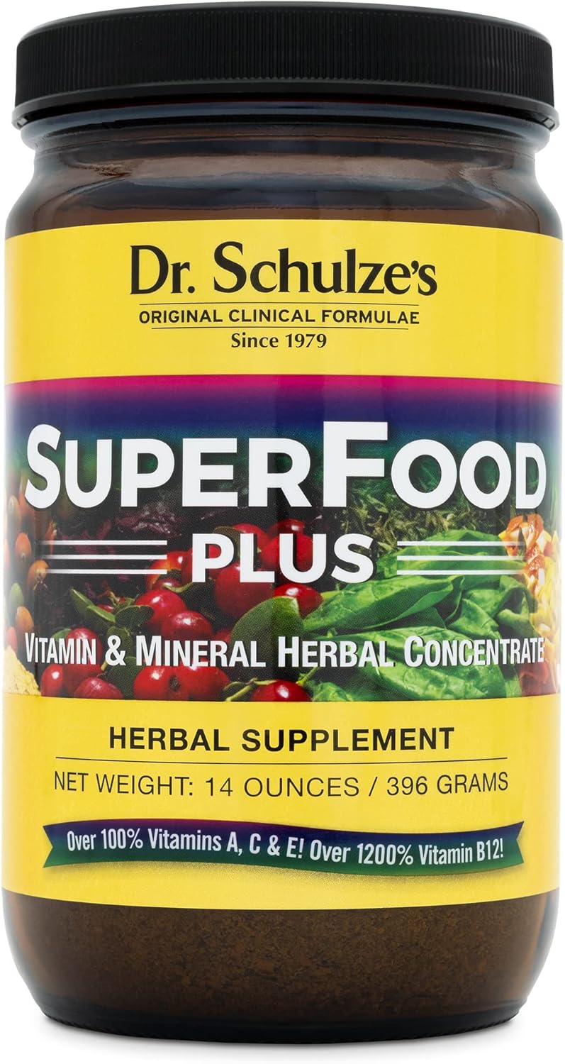 Dr. Schulze’s - SuperFood Plus | Vitamin and Mineral Herbal Concentrate | Daily Nutrition | Gluten-Free and Non-GMO | Vegan | 14 Ounce Powder | Packaging May Vary Pack of 2