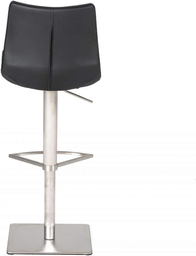 Limari Home Nils Collection Modern Style Eco-Leather Swivel Adjustable Height Bar Stool With Brushed Stainless Steel Frame, Square Base and Footrest, Black
